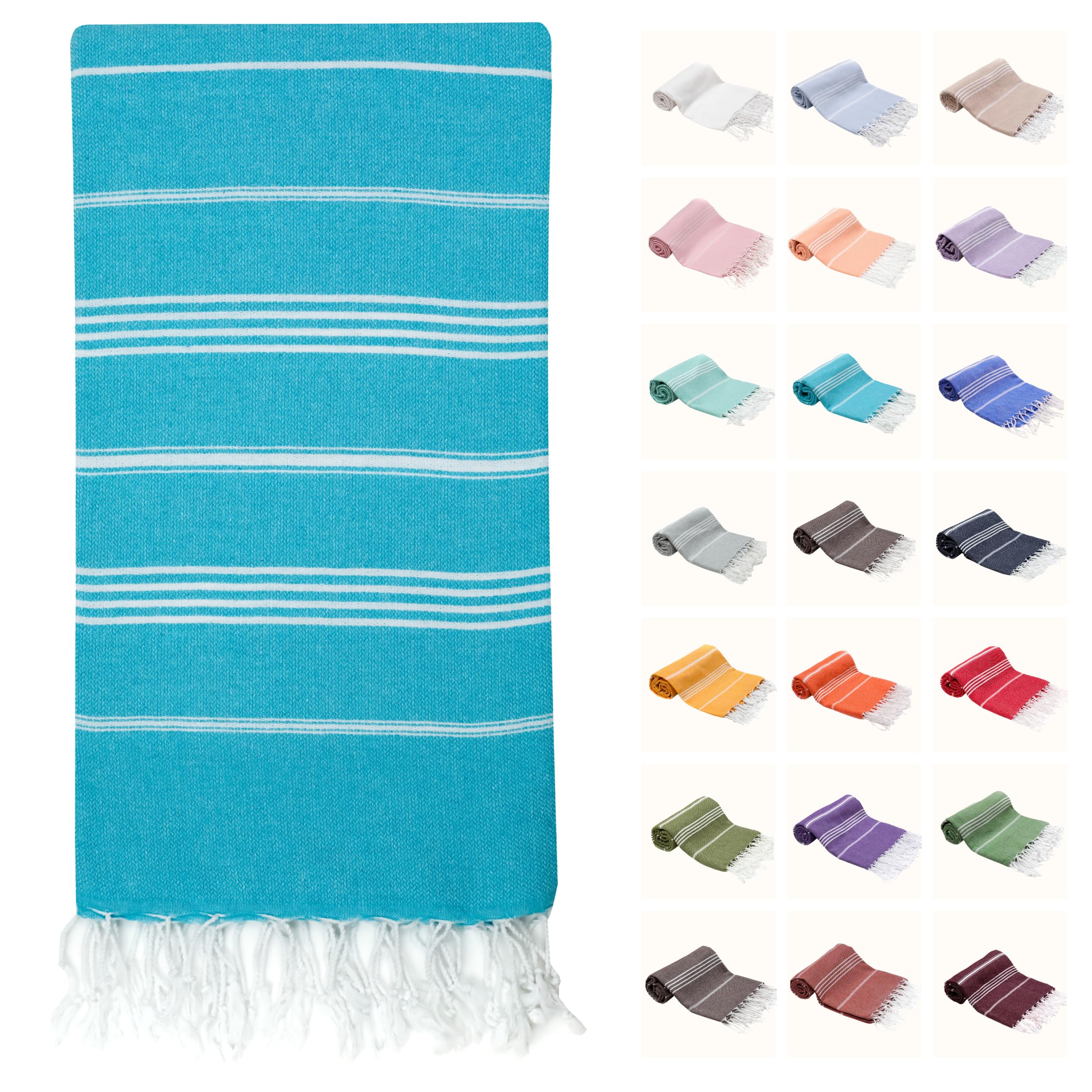 PARK & OZ Turkish Peshtemal Beach Towels, 100% Cotton, Oversize 39x71 Lightweight, Fast Drying, Great for Travel, Yoga, Pool, Spa and Bath- Absorbent, Sand Free, Multipurpose Towel (Turquoise)
