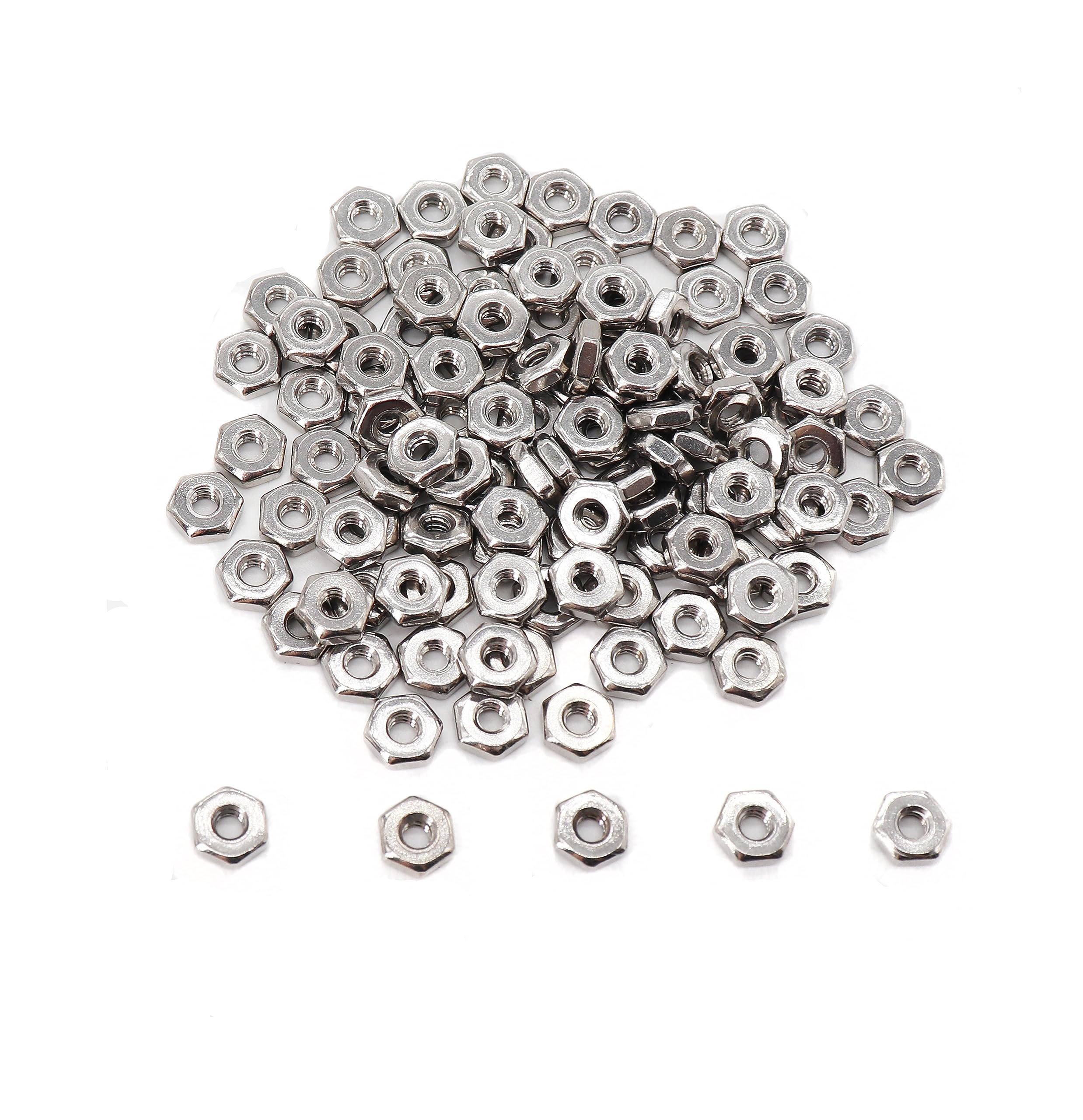 cSeao #2-56 Hex Nuts, 100 Pieces, 304 Stainless Steel, Plain Finish