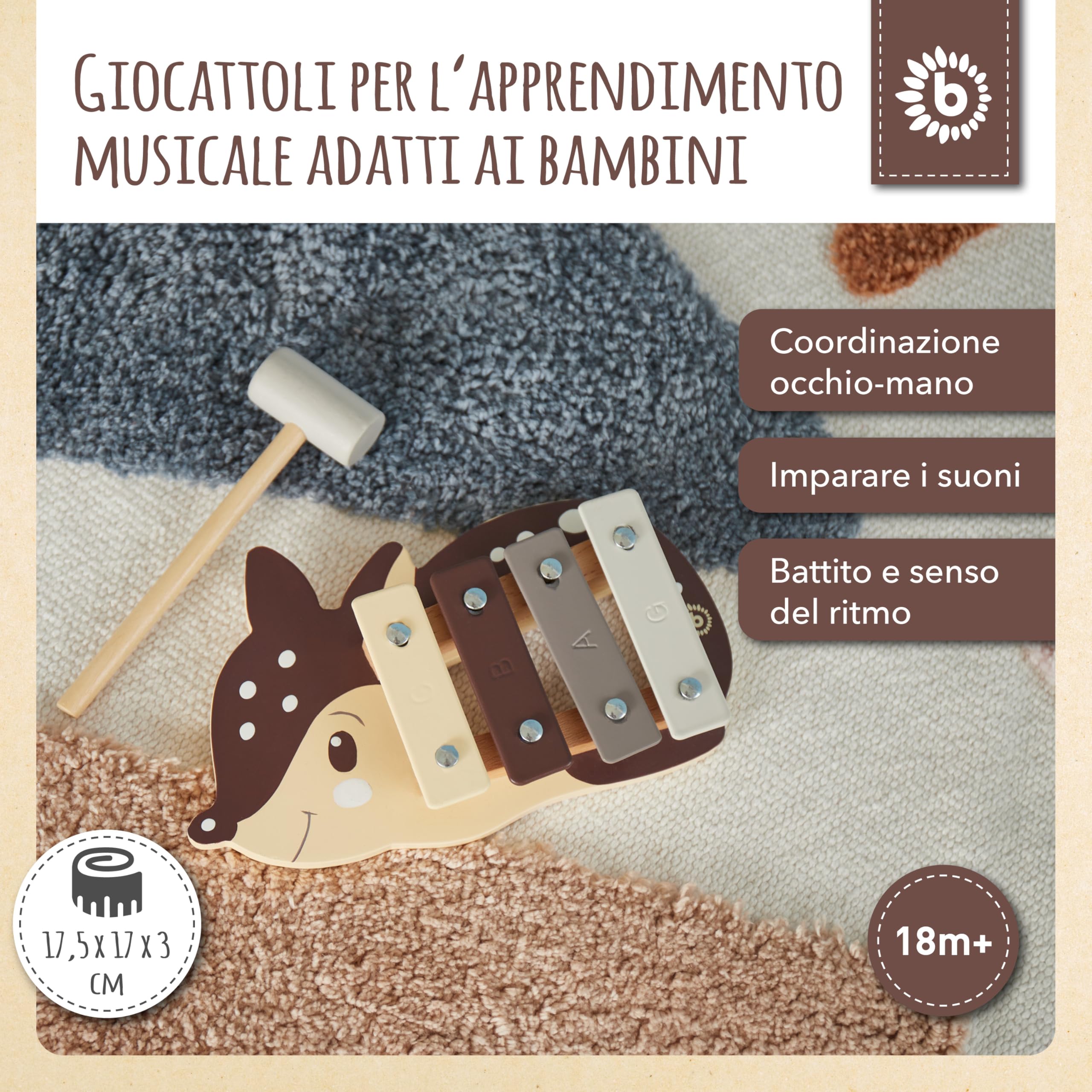 Bieco Xilofono per bambini in design REH | Strumenti musicali per bambini a partire da 1 anno | Dolce giocattolo musicale bambino | Carillon con bacchetta | xilofono 1 anno | Strumenti musicali per - 3