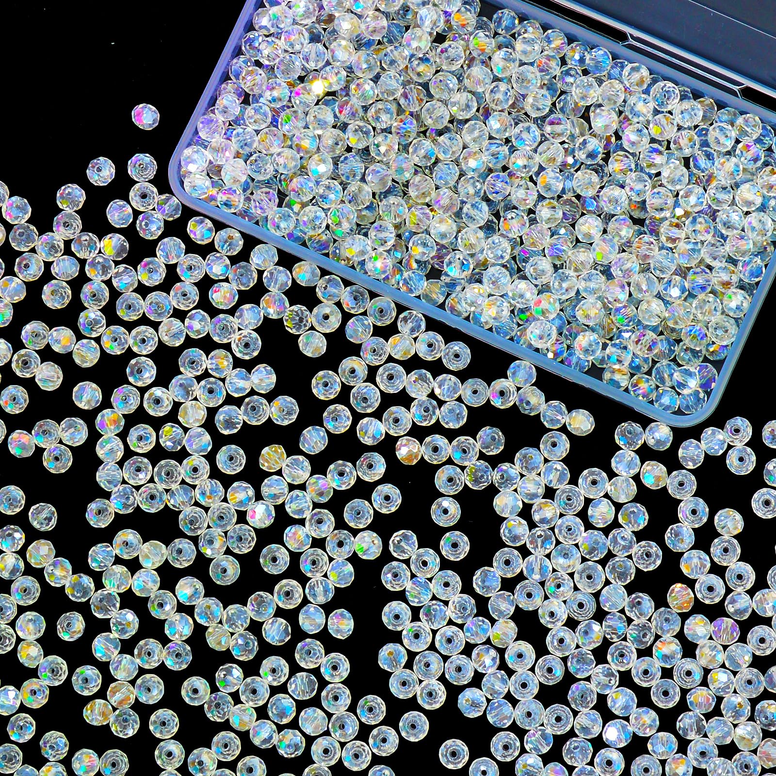 Laopottbeads 500 Pcs 6mm Round Crystal Glass Beads for DIY Jewelry, Ideal for Bracelets, Necklaces, Pendants, and Handmade Craft Projects(White AB Color)