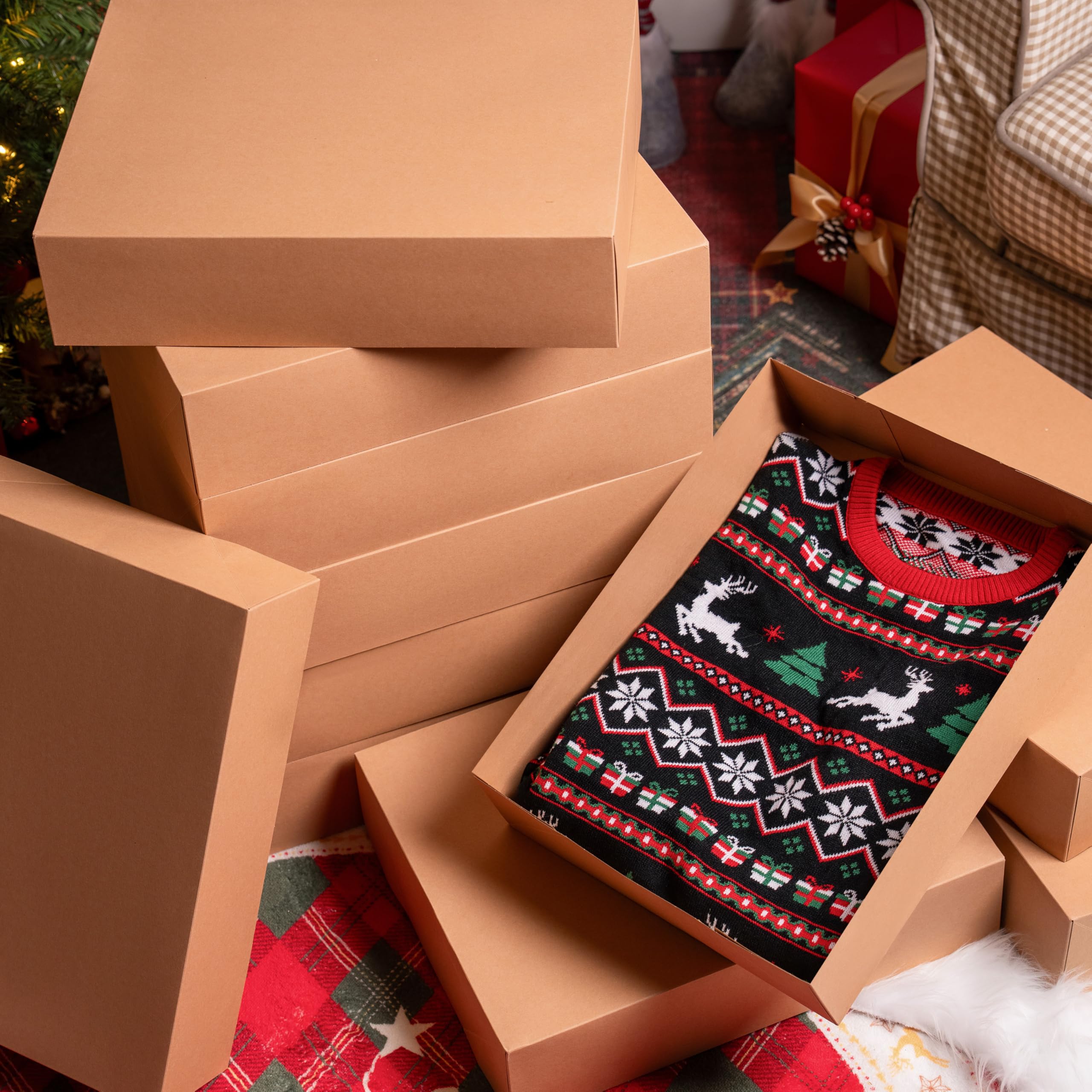JOYIN 12 scatole regalo di Natale grandi con coperchio, 43,2 x 33 x 10,2 cm, per regali, Natale, compleanno, camicia, abbigliamento, scatole regalo per vestaglie, cappelli, maglioni e cappotti