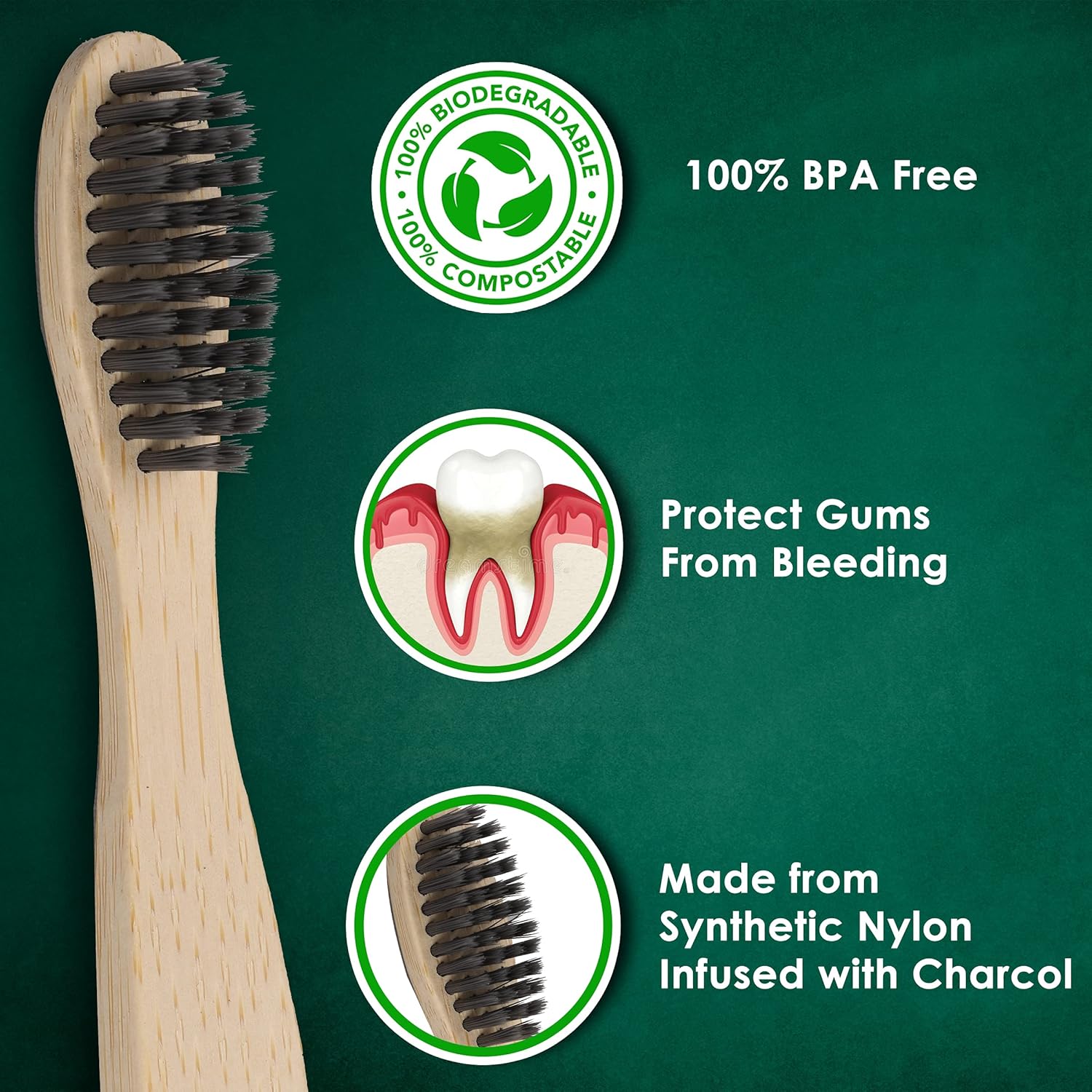 AGARO Bamboo Toothbrush for Adults, 4 pcs, Chorcoal Activated Soft Nylon Bristle with Bio-Degradable Natural Untreated Bamboo Wooden Handle 3 91w6v ZlWmL. SL1500