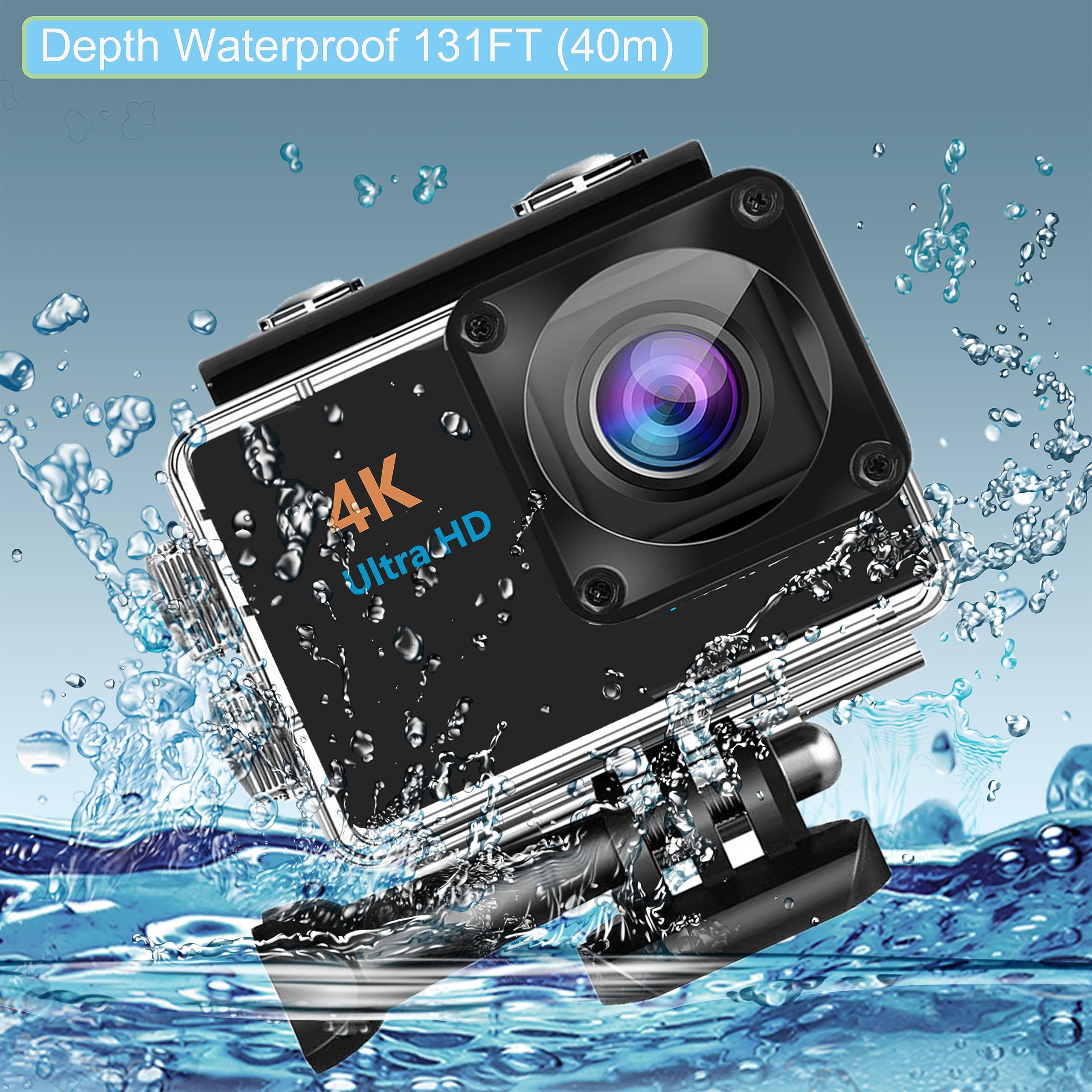 Action Cam 4k 16Mp WiFi Helmkamera 2,4G Fernbedienung Unterwasser 40m wasserdichte Kamera Externes Mikrofon 2x1350mAh Akku und Montagezubehör (APP wurde auf X-Sport Pro aktualisiert)