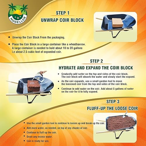 Miniatura 2 de MODELLOR Bloqueladrillo de coco premium de 10 libras, rinde de 18 a 20 galones de fibra de coco en hidratación, orgánico, lavado, pH equilibrado,