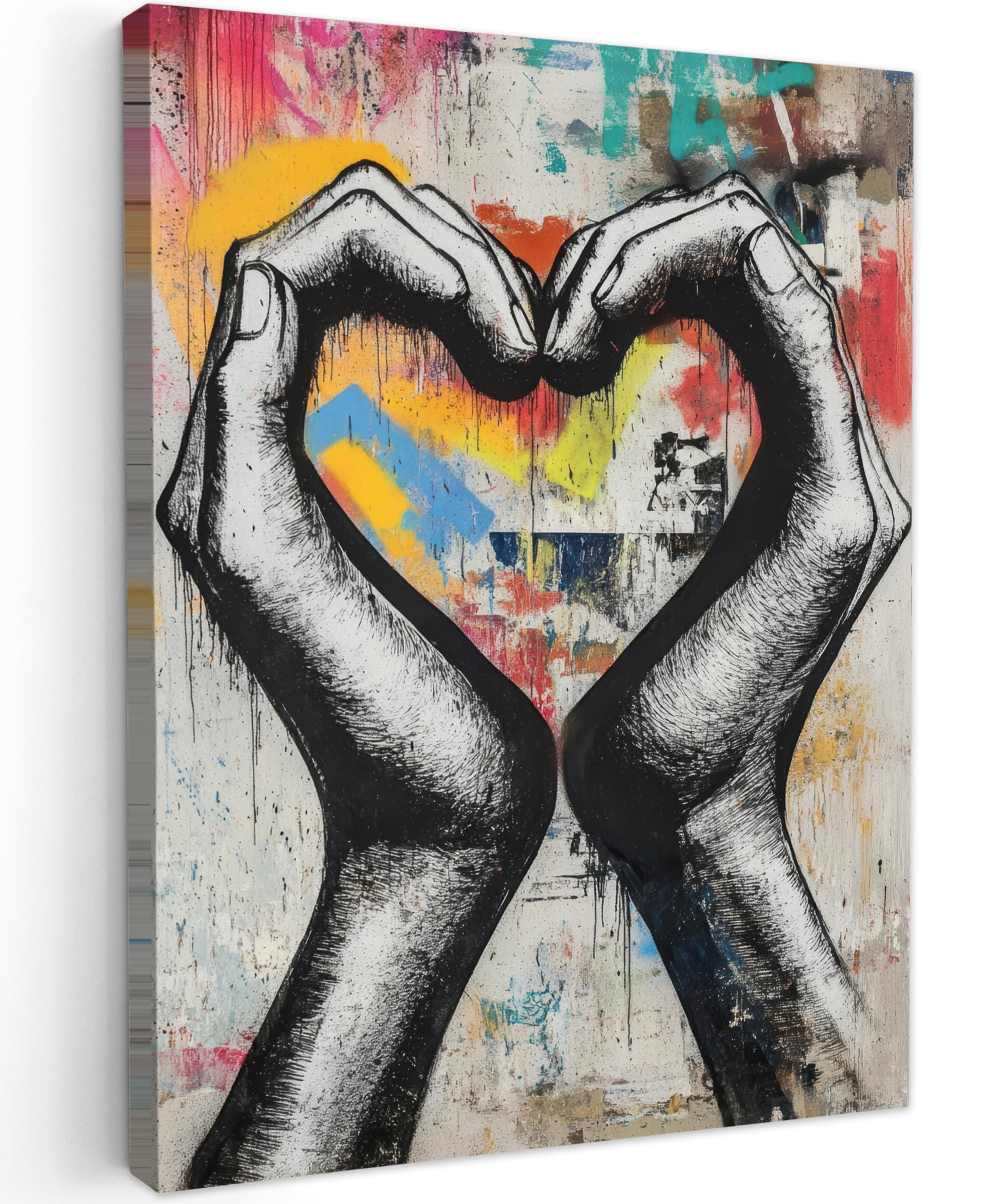 MuchoWow© Cuadros Decoracion Salon Modernos 50x70 cm Dormitorios Cuadro Decorativos de Salon Lienzos Decorativo Decoración Modernos Cabecero Cama Manos - Corazón - Arte callejero - Graffiti