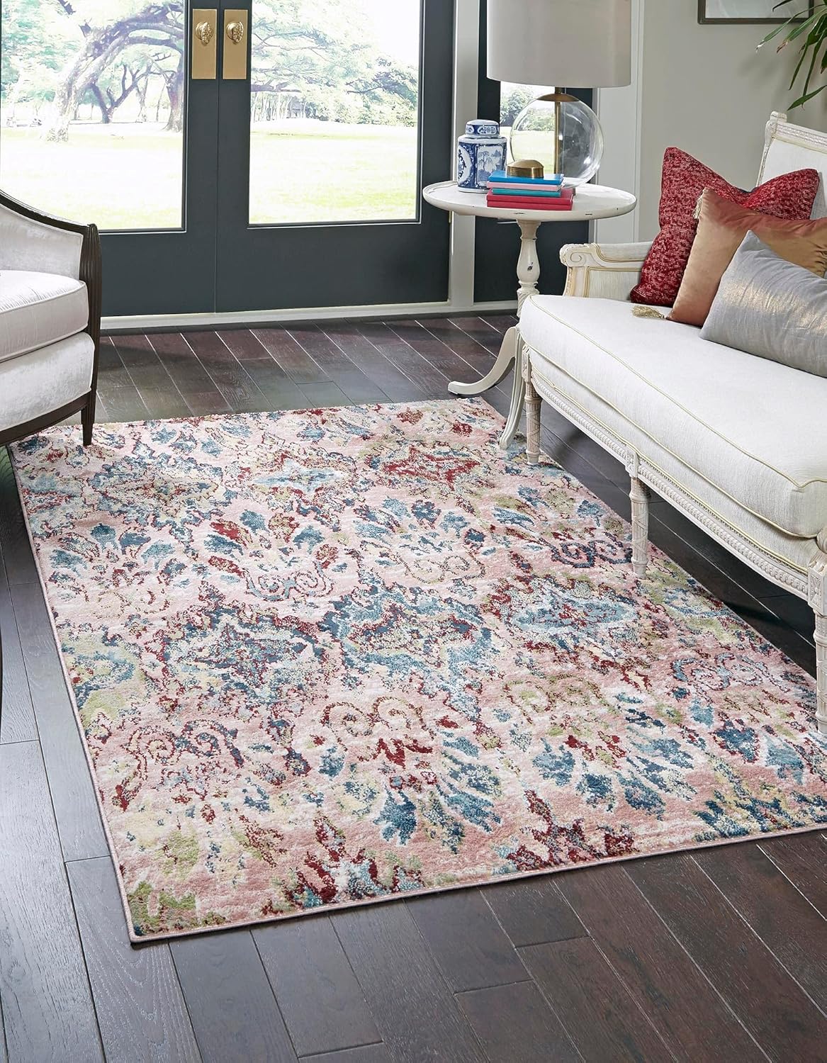 Charleston Collection Rug 9' x 12' Pink LowPile Rug Perfect for Living