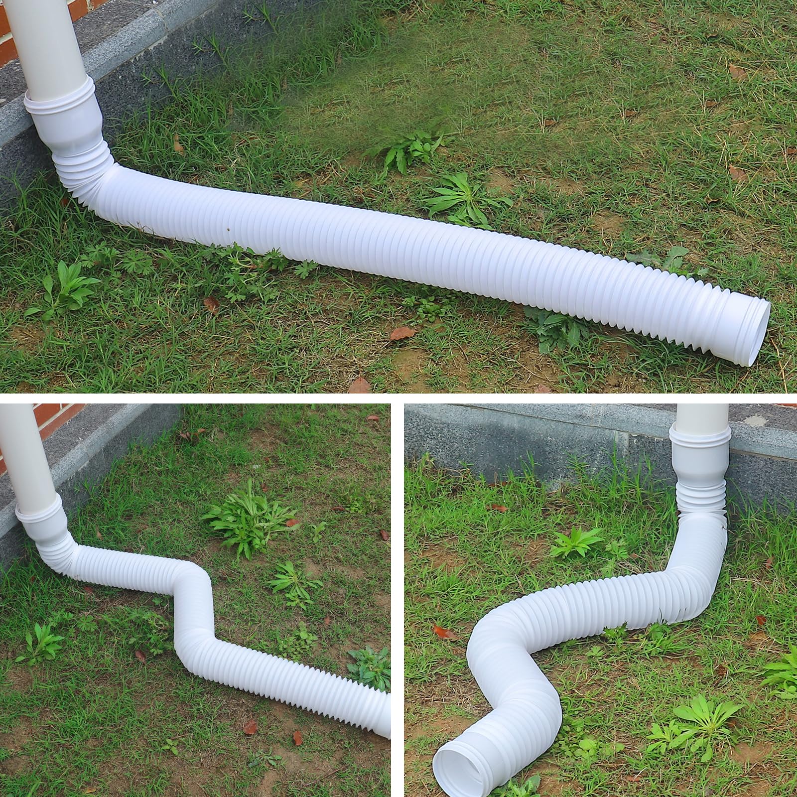 Canaux de Toit, Tuyau de Descente, Extension de Gouttières 150 cm Extensions de Tuyaux de Découverte Rainpale, Kit Flexible, Fossé de Pluie, Extension de la Pelouse (1 Blanc)