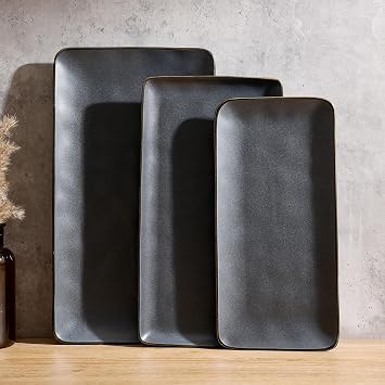 Famiware Serving Platters Set of 3 Sizes - Rectangular, Matte Dark Charcoal