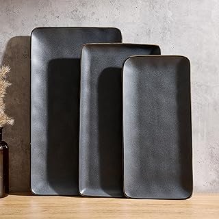 Famiware Serving Platter, Rectangular 15.67/14.1/12.6inch Serving Dishes for Entertaining, Dishwasher Safe, Stoneware Serving Trays for Party, Food, Turkey, Cheese, Reactive Glaze, Matte Dark Charcoal