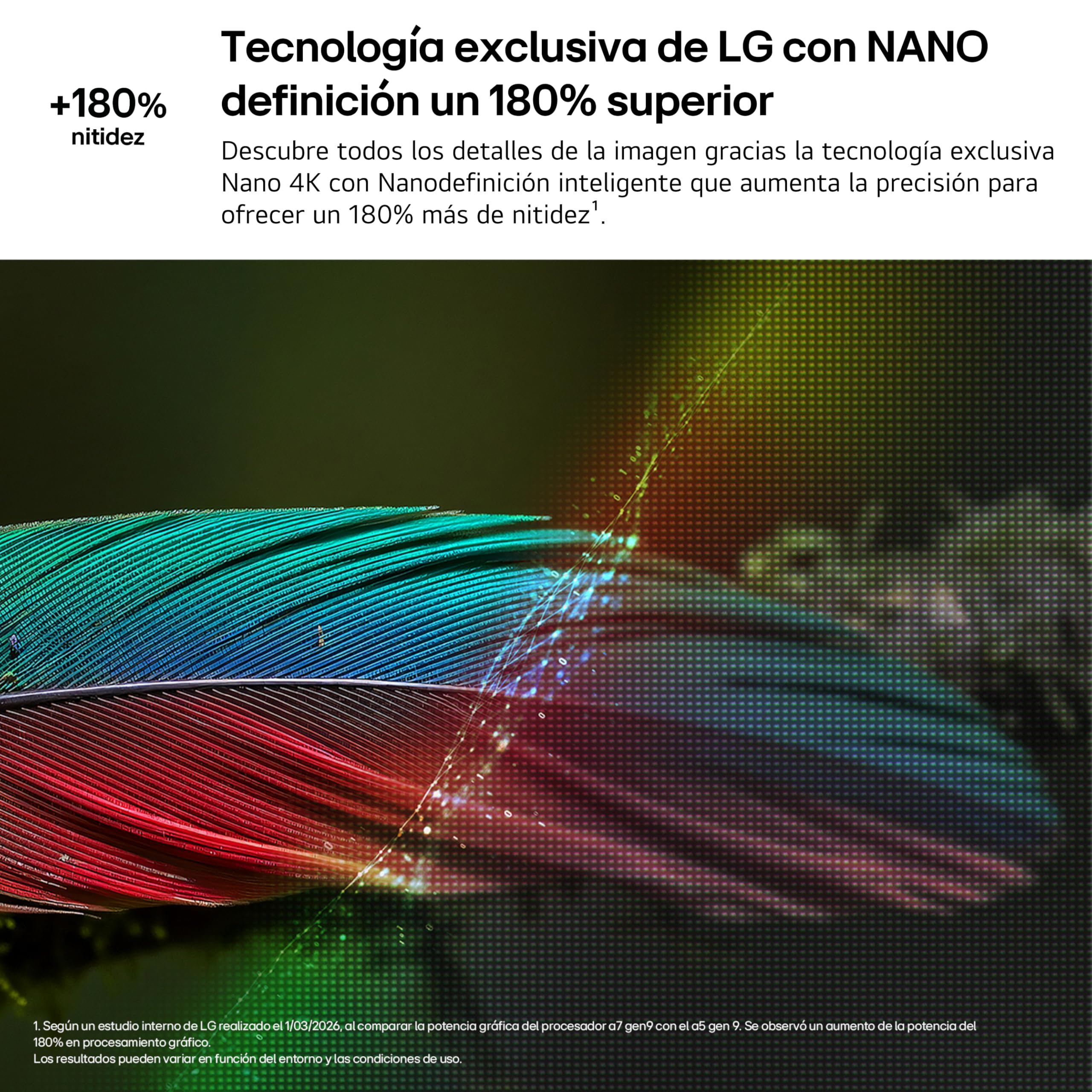 LG 43NU850B6LA - Smart TV Nano 4K UHD NU85 43 Pulgadas, Sin Reflejos al 94%, webOS 26 AI Copilot, Procesador Inteligente α7 AI Processor 4K Gen9, HDR10 Pro, 4K Super Upscaling, Dolby