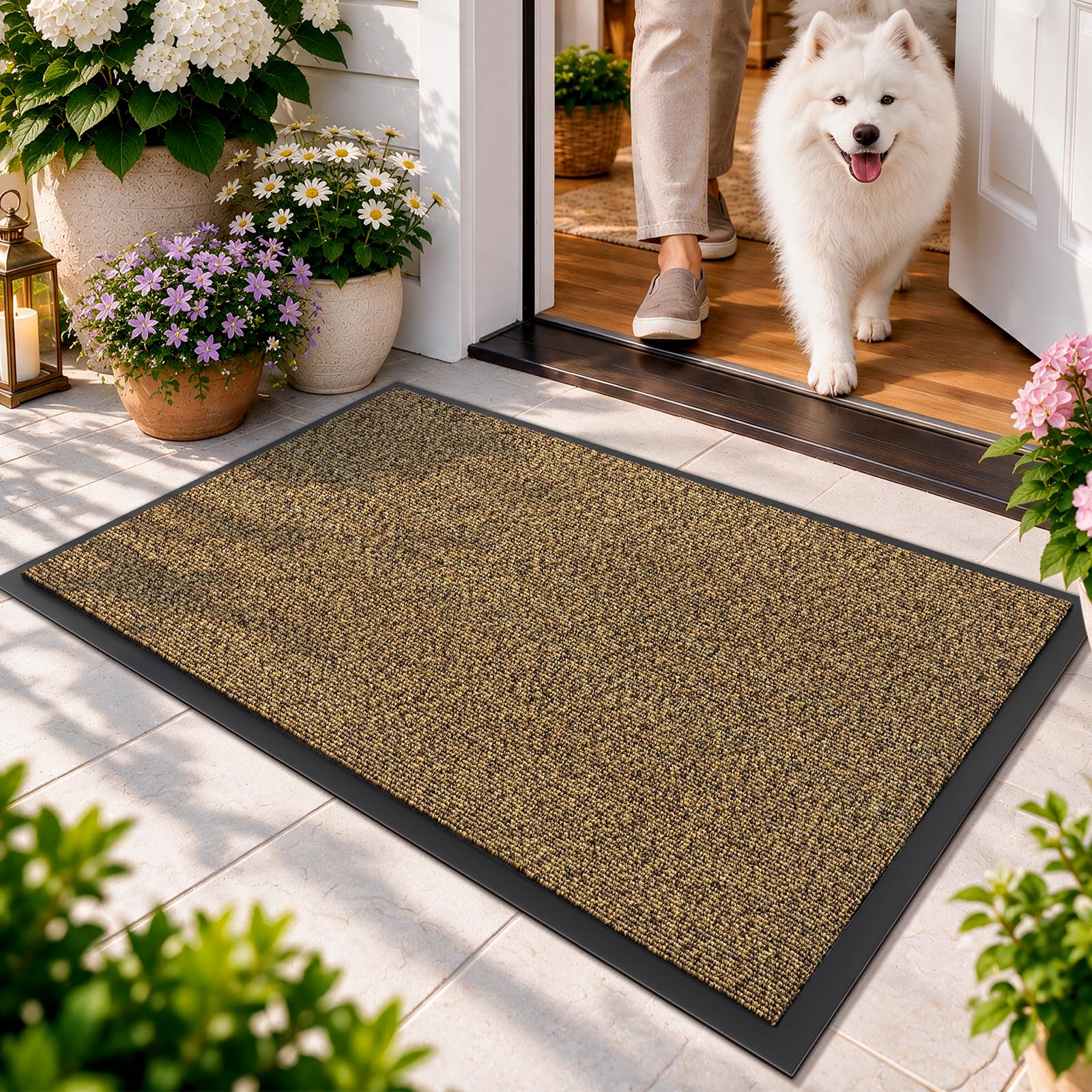 Dirt Trapper Door Mat, 17"x30" Front Door Mat Outside Entrance Brown