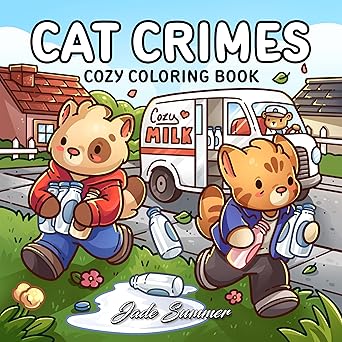 Cat Crimes coloring book cover by Jade Summer – funny cats in mischief