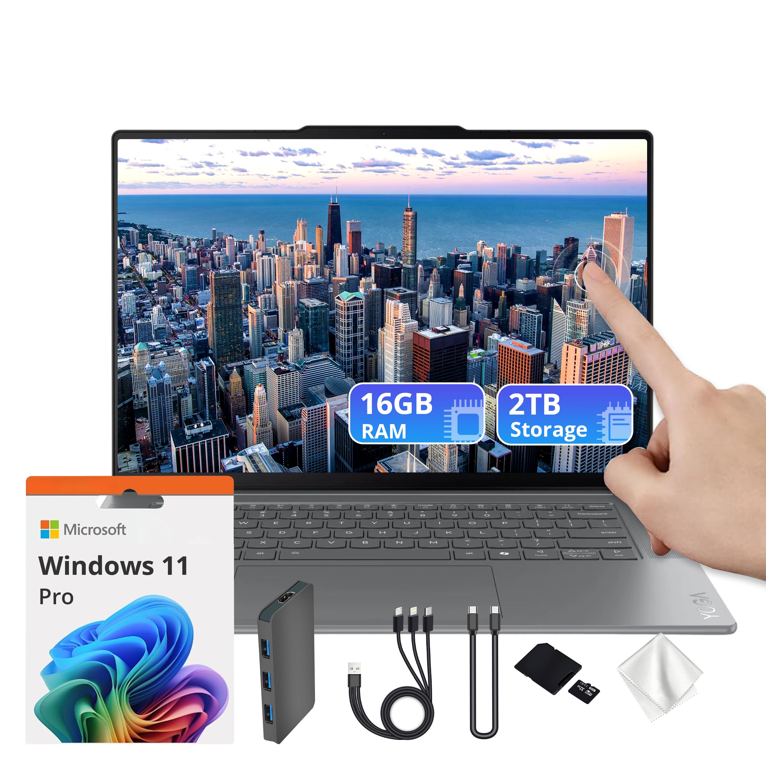 Yoga Slim 7i Aura Edition 15.3" 2.8K Touchscreen Laptop, Intel Core Ultra 7 256V, 16GB LPDDR5X, 2TB Storage (1TB SSD&1TB Docking Station), Backlit KB, Copilot+ PC, Wi-Fi 7, Win 11 Pro, Gray