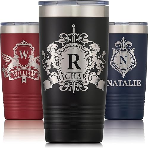 Vaso personalizado con texto de iniciales grabadas personalizadas, taza de acero inoxidable de 20 onzas, vaso de café de viaje aislado al vacío de