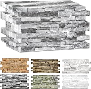 Smart Profile 3D Wall Panel - PVC Casted Faux Stone - 50 Sq Ft for Full Wall Interior Coverage - Heat, Scratch & Moisture Resistant Design for Home, Kitchen, DIY - Silver Slate - 38.6" x 19.6"