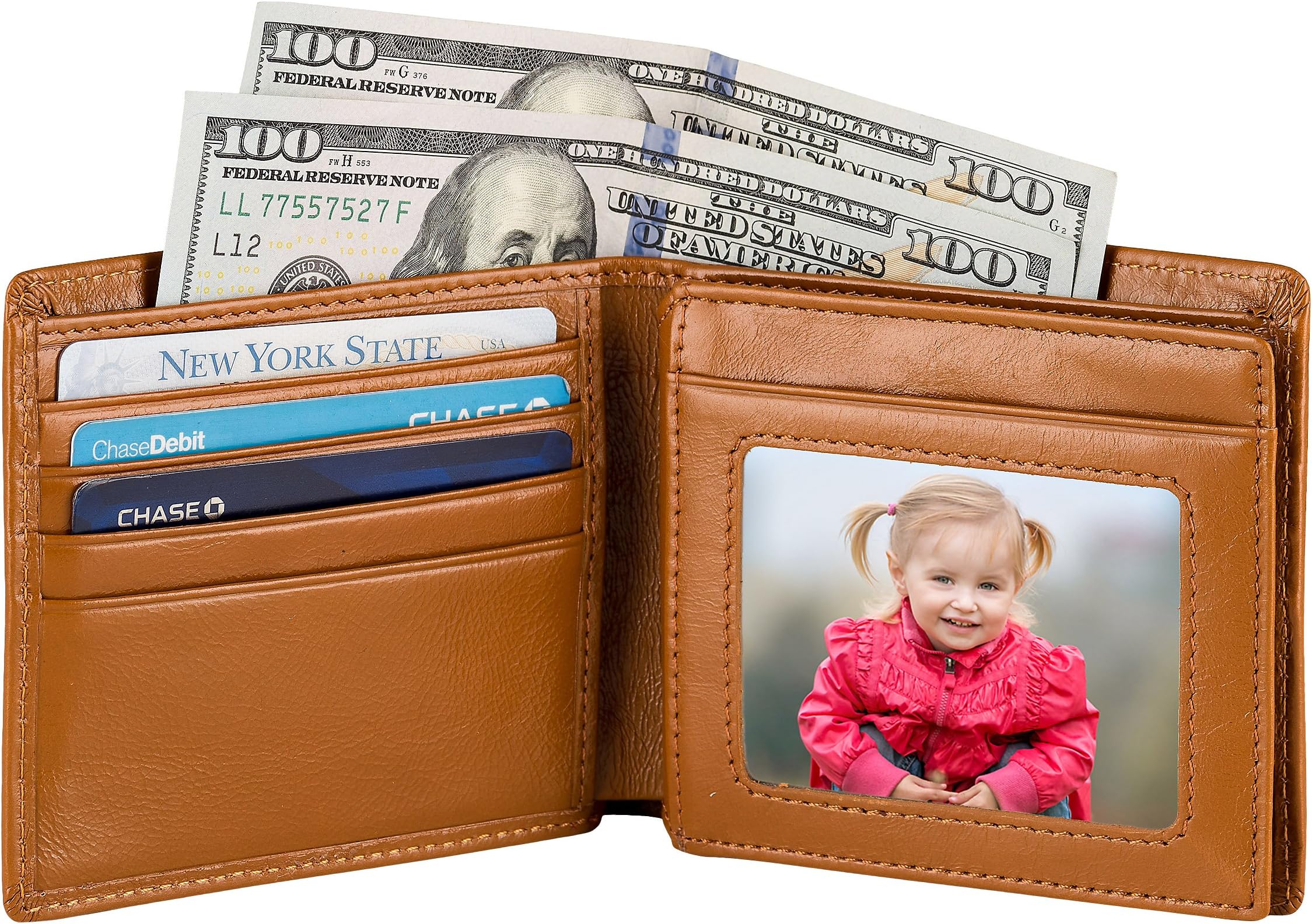 Mens Wallet by Moseeg Super Premium Full Grain Leather With RFID Protection Light Brown