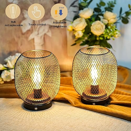 Miniatura 4 de JHY DESIGN Lámpara decorativa de jaula de metal de 8.7 pulgadas de alto, funciona con pilas, luz blanca cálida inalámbrica con bombilla LED estilo