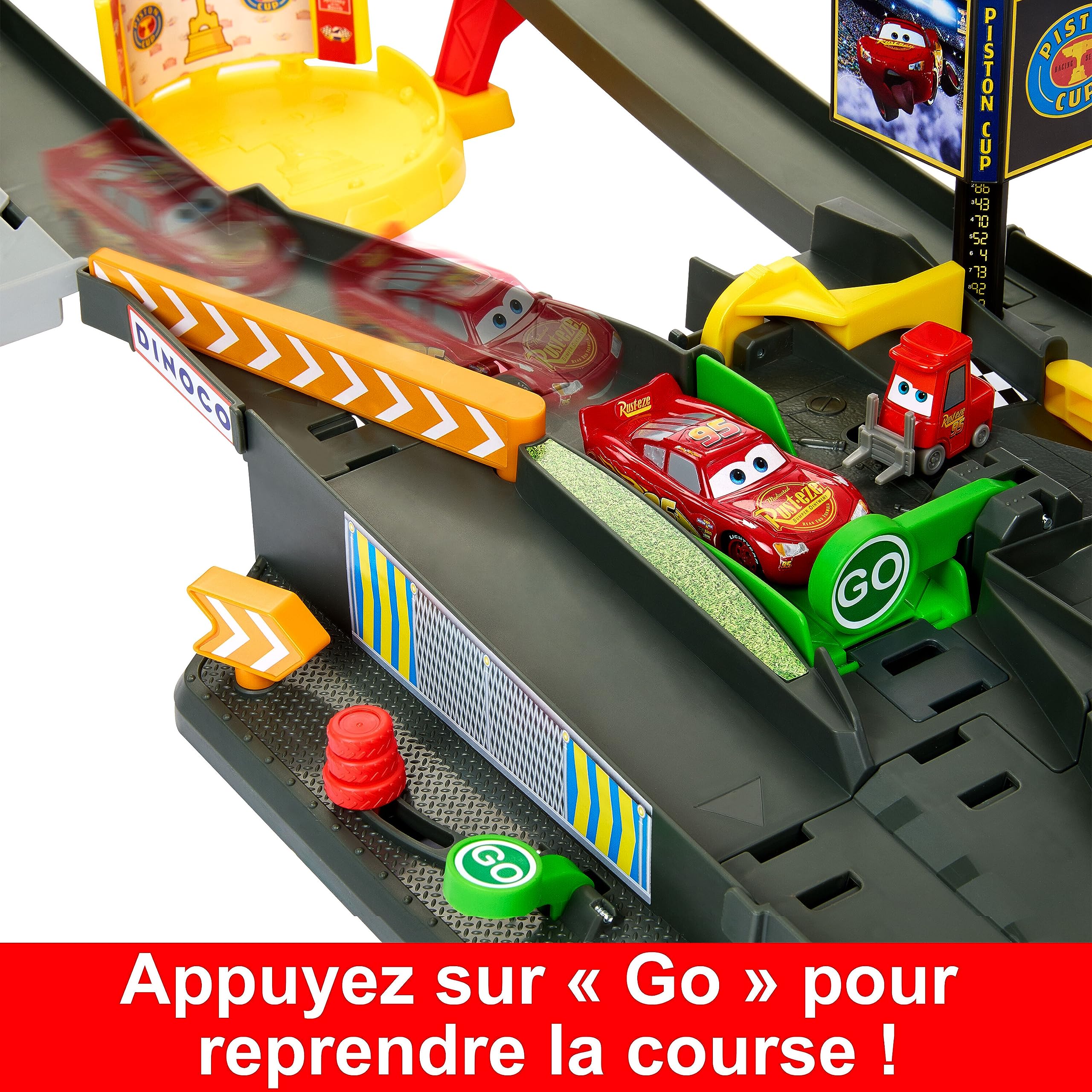 Mattel Disney Pixar Cars Coffret Circuit Course Piston Cup Interactif, Avec Voiture En Métal Flash Mcqueen, Échelle 1/55, Jouet Enfant, A Partir De 4 Ans, HPD81