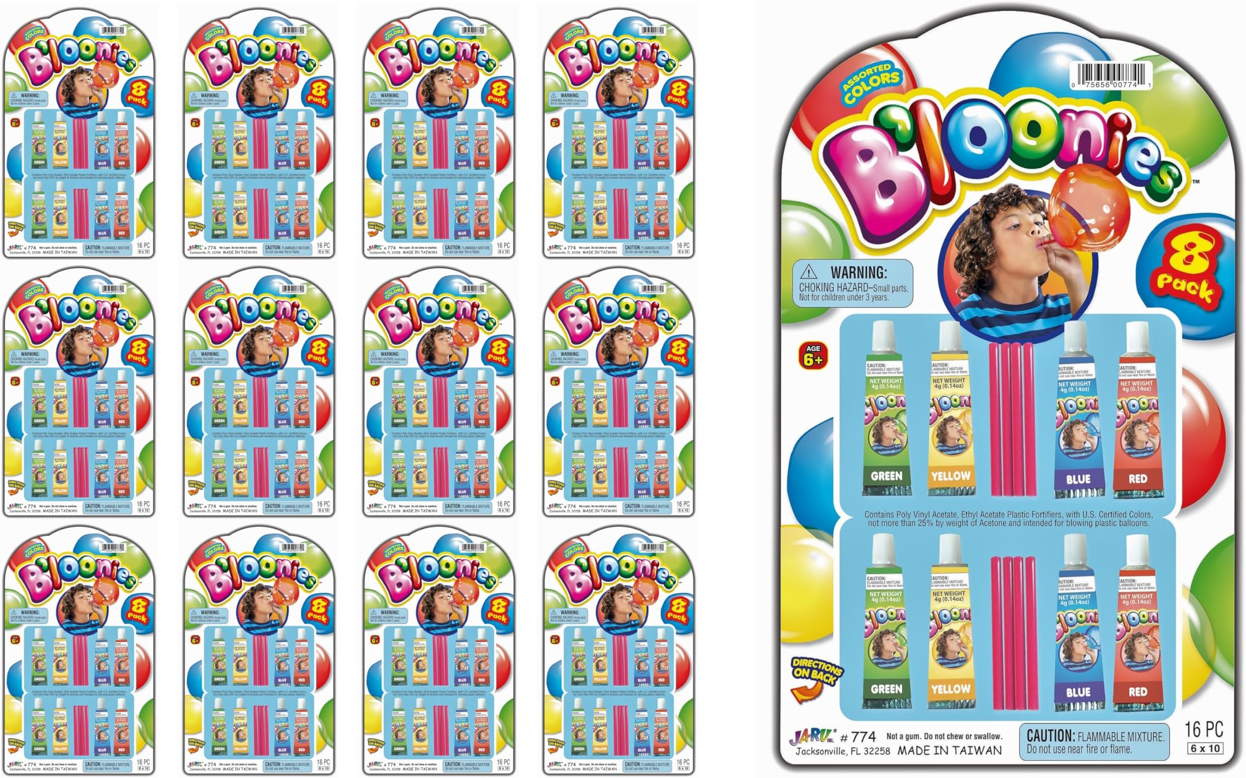 JA-RU B’loonies Plastic Bubbles for Kids (12 Packs, 96 Tubes) – Bloonies Blow Plastic Bubbles with Straw, Assorted Colors, Classic Retro Toys, Party Favors & Classroom Prizes. 774-12p