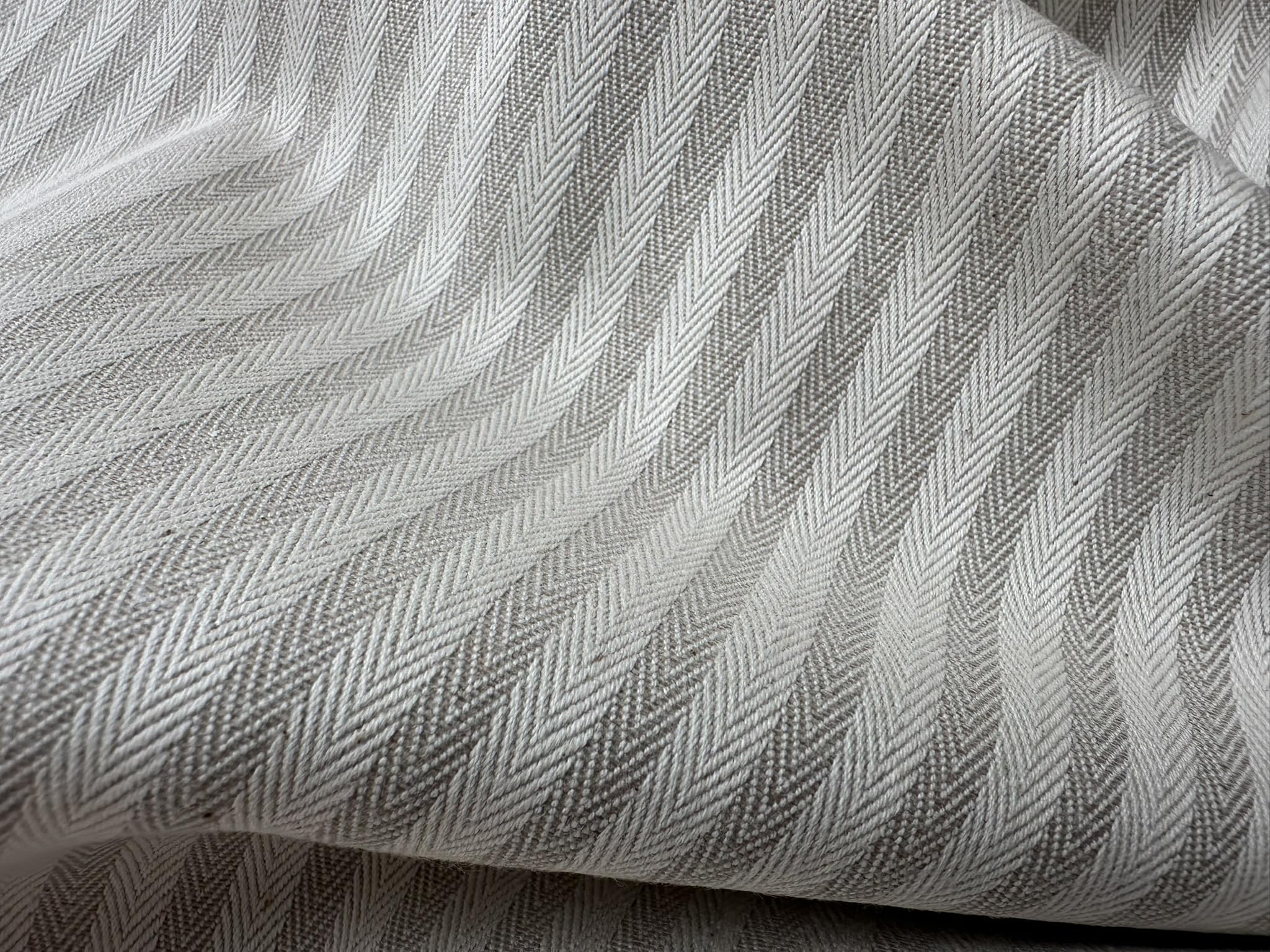 Tissu à chevrons 5 mm aspect lin effet lin rayé, lignes crème, décoration d'intérieur, couture – 328 cm extra large – Vendu au mètre – Naturel