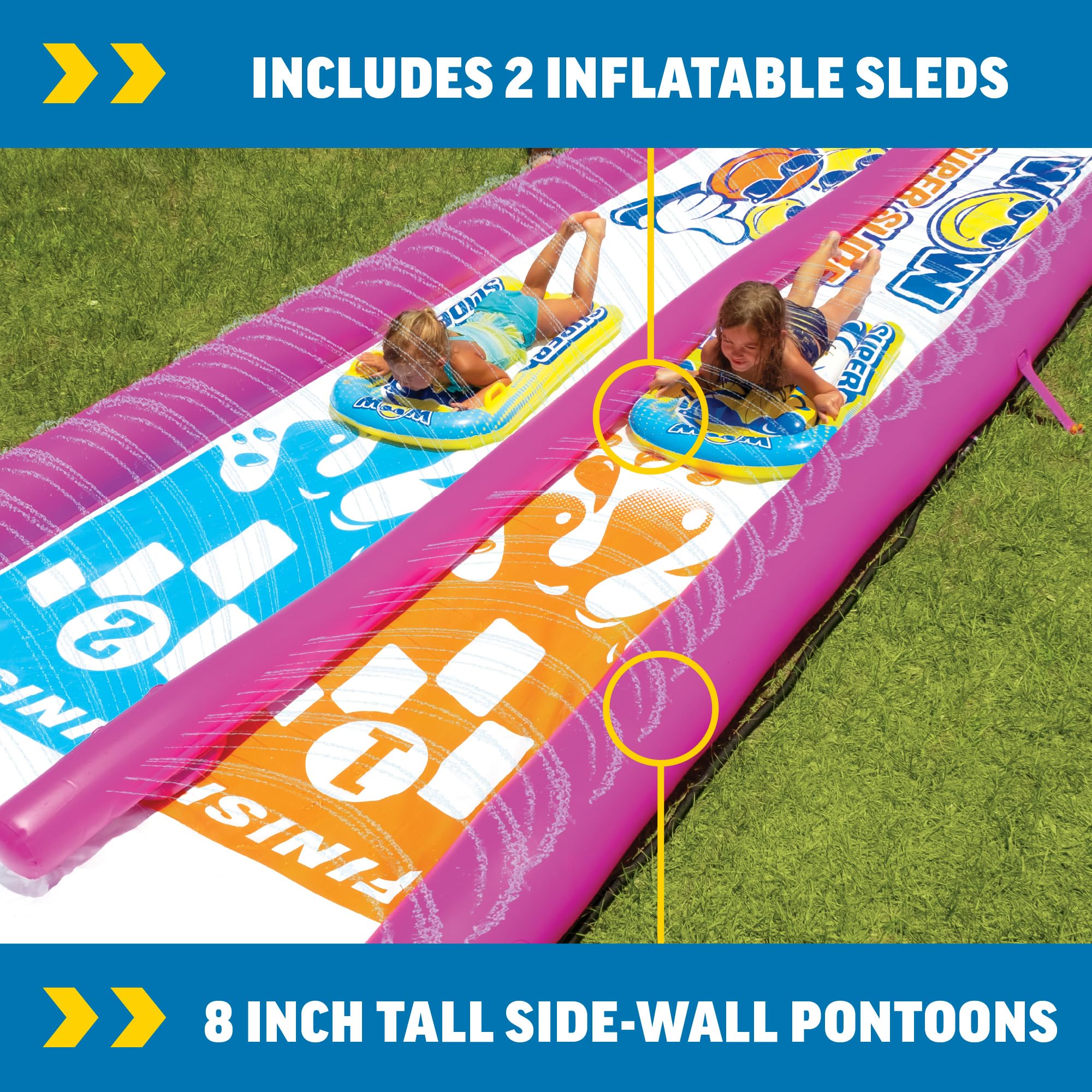 WOW Sports - Slip and Slide for Kids and Adults Backyard - Tear Resistant - Extra Long Double Lane Water Slide 25 ft x 6 ft
