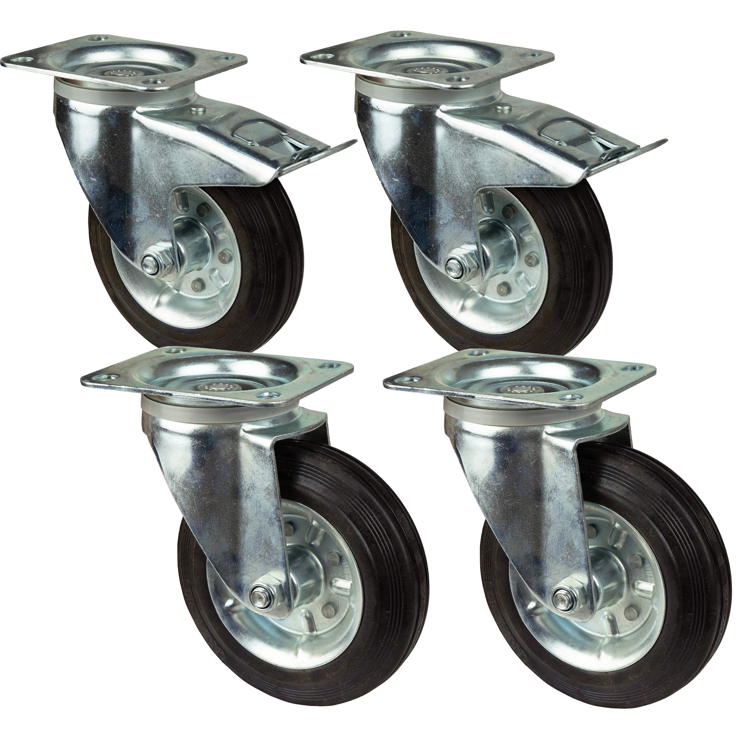 Set van 4 industriële rollen van het merk HRB, 160 mm transportwielen