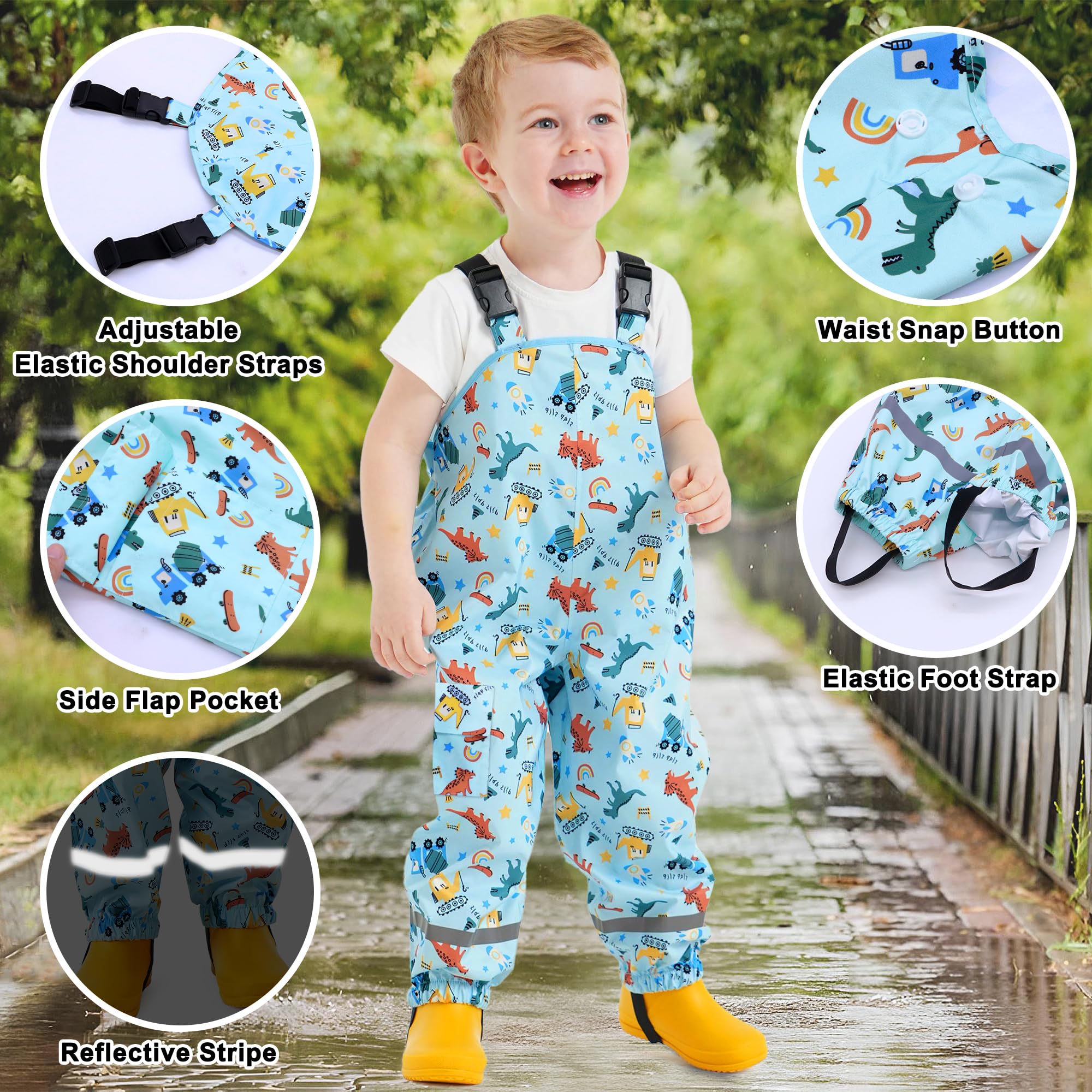 Regenhose Kinder Matschhose Jungen Mädchen Wasserdicht Winddicht Regenlatzhose Atmungsaktiv Ungefüttert Buddelhose Unisex Reflektierend Regenbekleidung für Kleinkind Baby 2-7 Jahre, 86-140