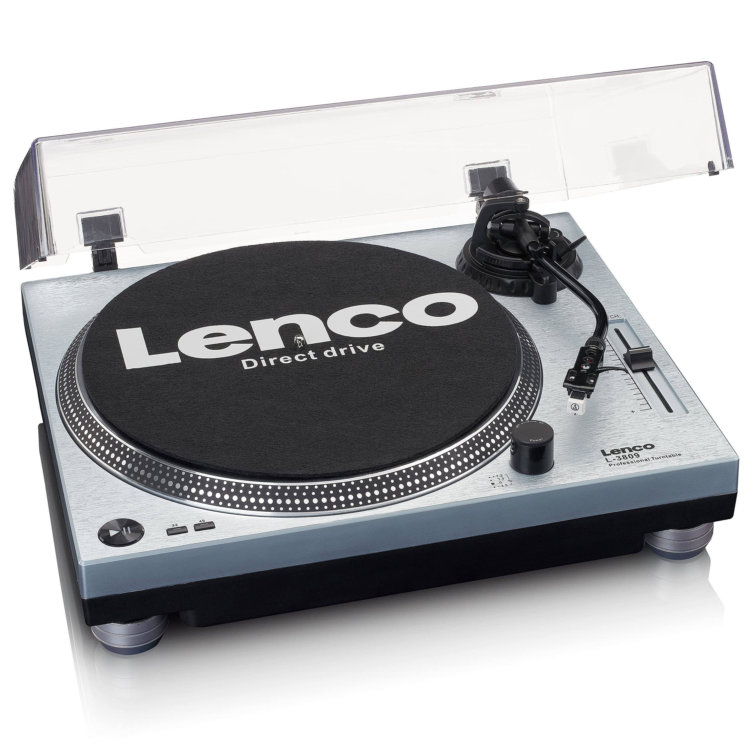 Lenco L-3809ME - Plattenspieler - Schallplattenspieler | L-3809 - USB - Vorverstärker - 33 und 45 U/min - MMC - RCA- Line Out - Blau Metallic