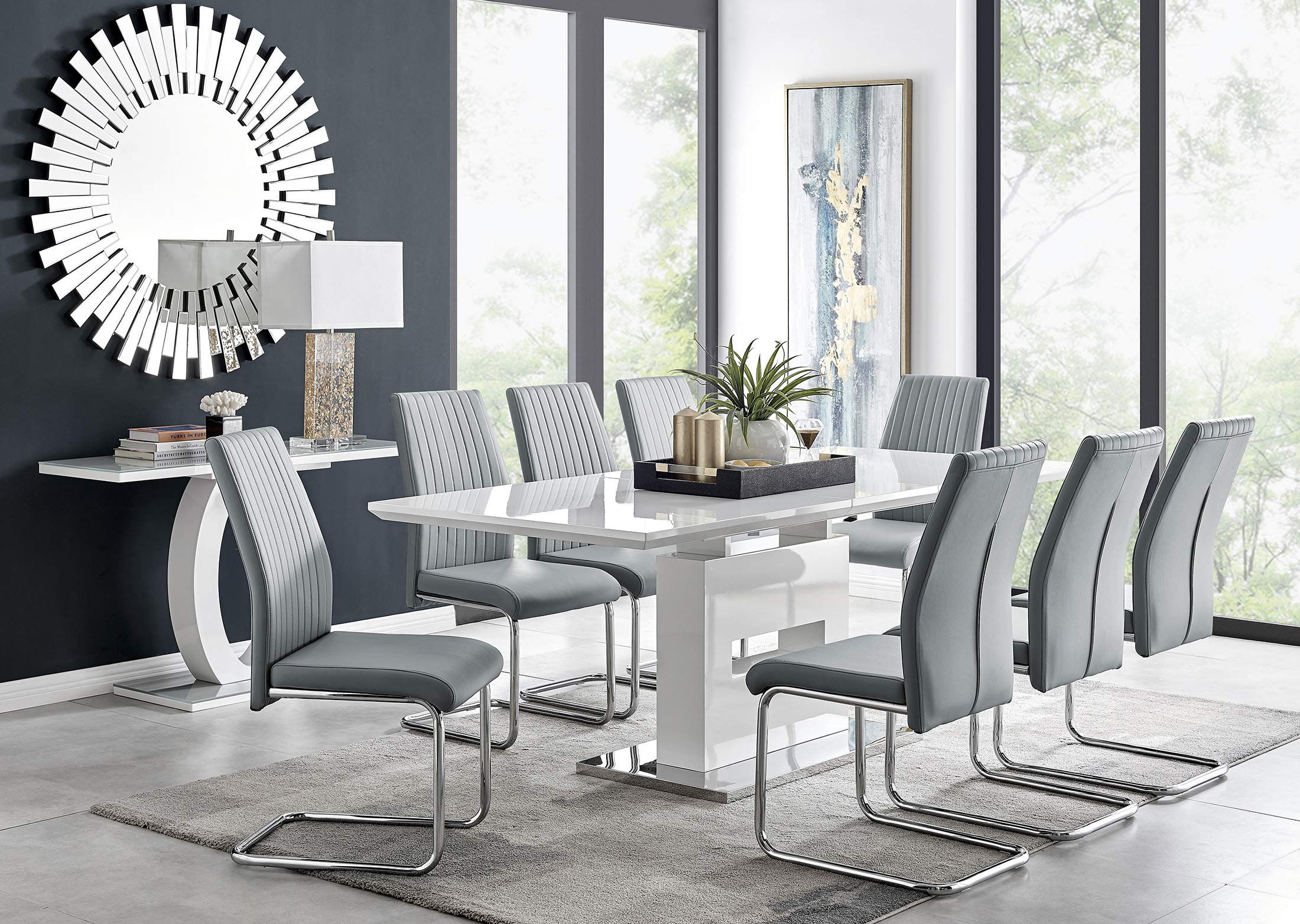 Furniturebox UK Arezzo Large Extending Dining Table and 8 Grey Lorenzo Chairs Set