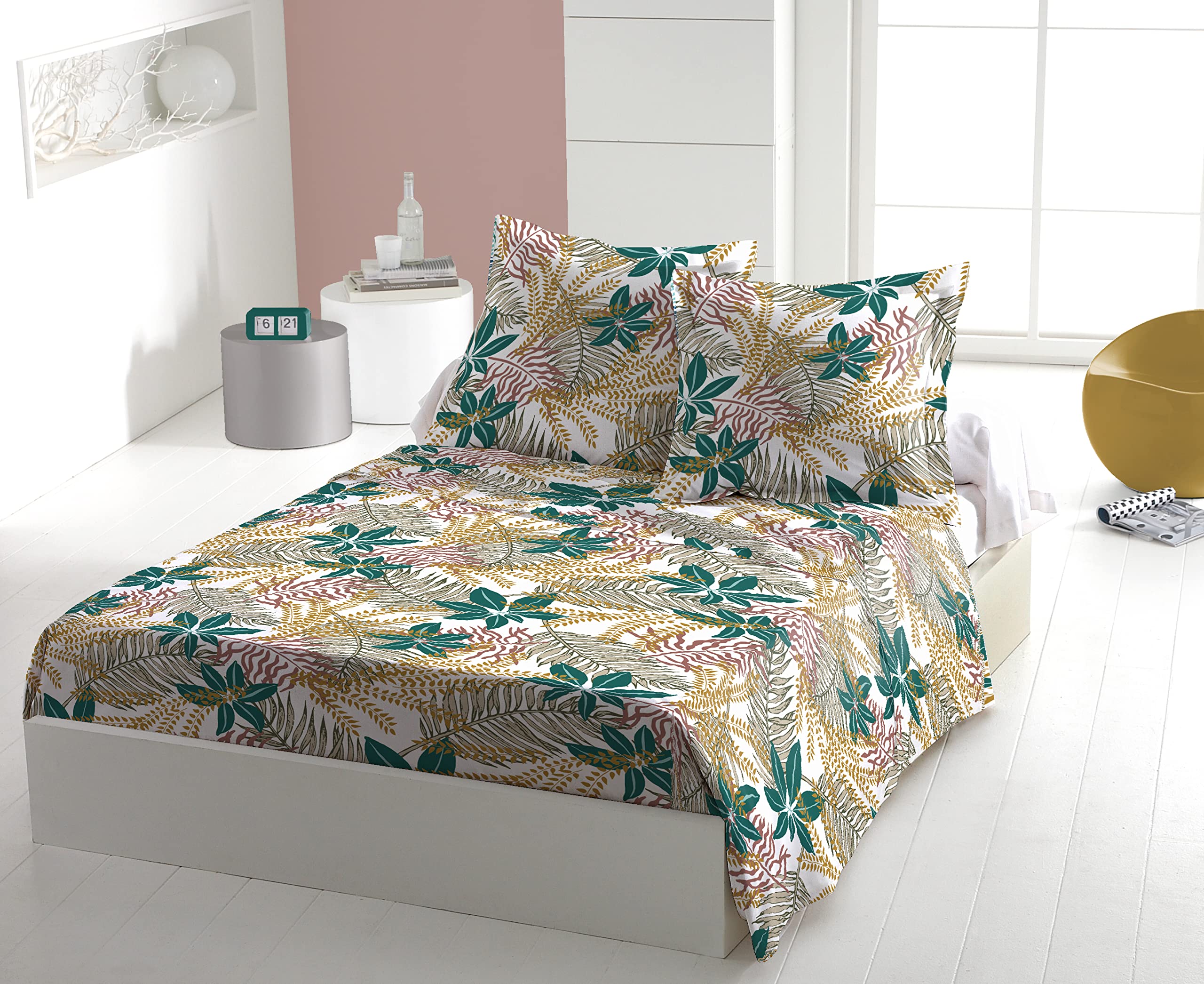 Parure de draps 3 pièces 100% coton 240x300 cm Amazonie Fougères