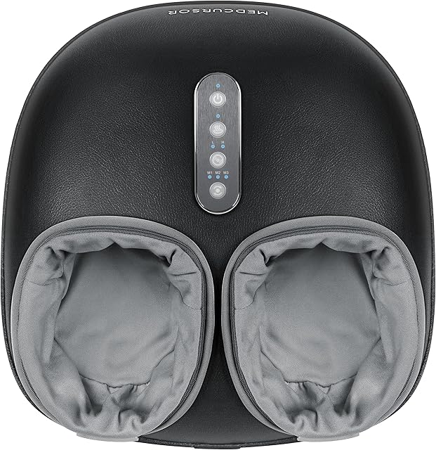 Medcursor Foot Massager Machine with Heat Function, Deep Kneading Massager, Multi-Level Settings & Adjustable Intensity for Home or Office Use (Black)