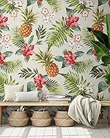 Vista 8 de Mural de pared con ambiente tropical de piña. Papel tapiz hawaiano para despegar y pegar, decoración temática Paradise Vibe. #6447