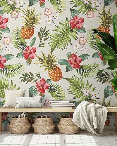 Miniatura 2 de Mural de pared con ambiente tropical de piña. Papel tapiz hawaiano para despegar y pegar, decoración temática Paradise Vibe. #6447 (muestra pequeña
