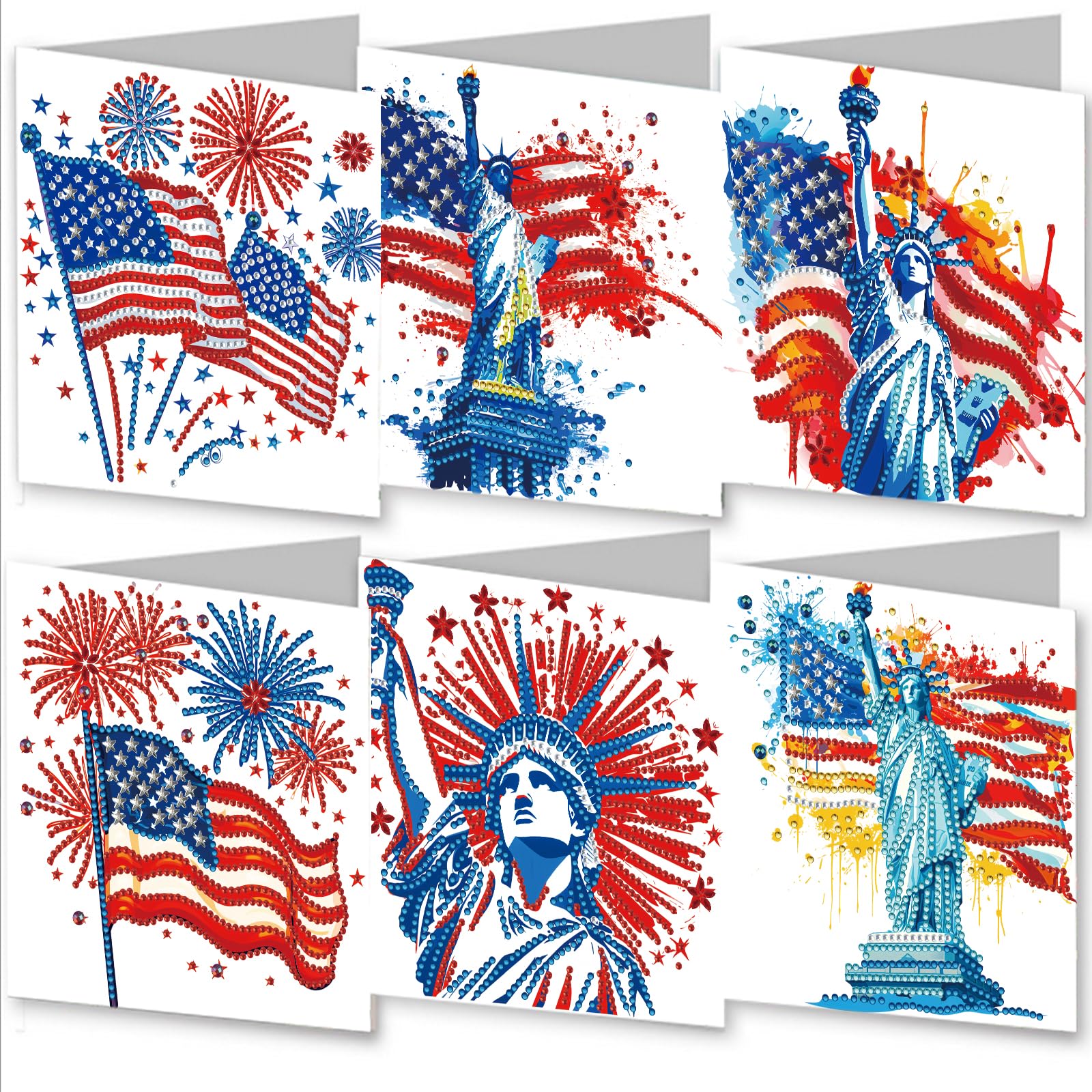 AYUCHYN ART 6 Pack Mixed Greeting Cards Statue of Liberty | 5D DIY Diamond Painting Crystal Art Cards Making Kit with Envelopes & Full Tools | Xmas Cards Gift Postcards for Handmade 30×15cm (Liberty)