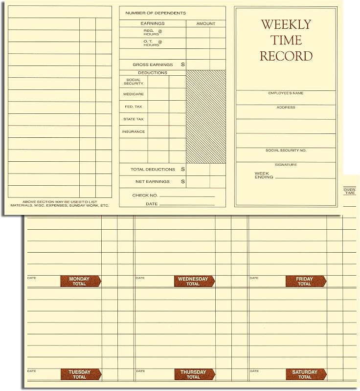NextDayLabels Weekly Employee Pocket Size Time Cards, Made in the USA