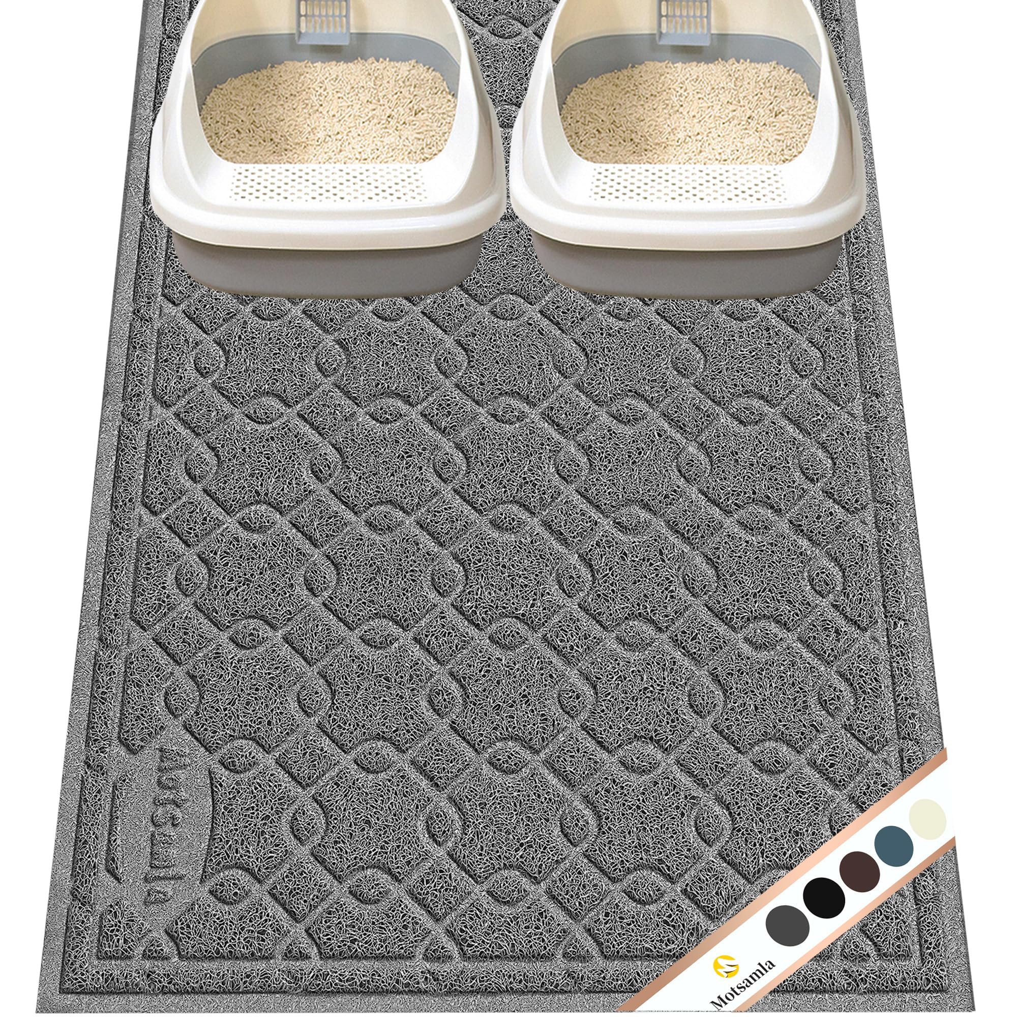Motsamla Cat Litter Box Mat, 47" x 32" XL Large Kitty Litter Trapping Mat Keep Floor Clean, Litter Box Mat Scatter Control, Waterproof, Easy to Clean,