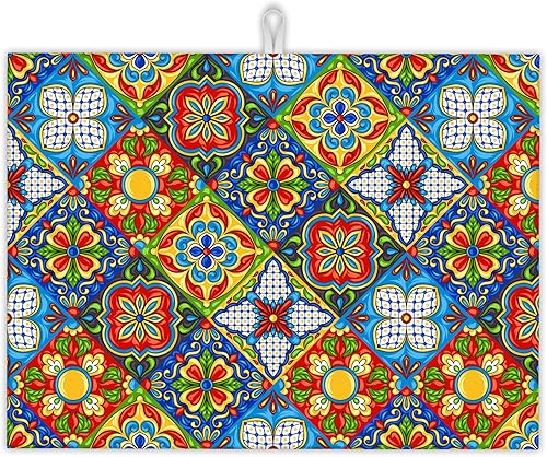 UIUPRO Tapete de secado de platos de azulejos mexicanos, tapete de secado bohemio de estilo bohemio, tapete de microfibra ultra absorbente para disponible en Yaxa Peru