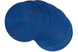 DII Classic Woven Outdoor Placemats for Patio Table, 15" Round, Nautical Blue, 6 Piece