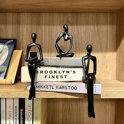 Miniatura 10 de Prettidecor Decoración dorada para el hogar, juego de 3 esculturas de pensador, decoración de oficina, decoración abstracta moderna en estante de