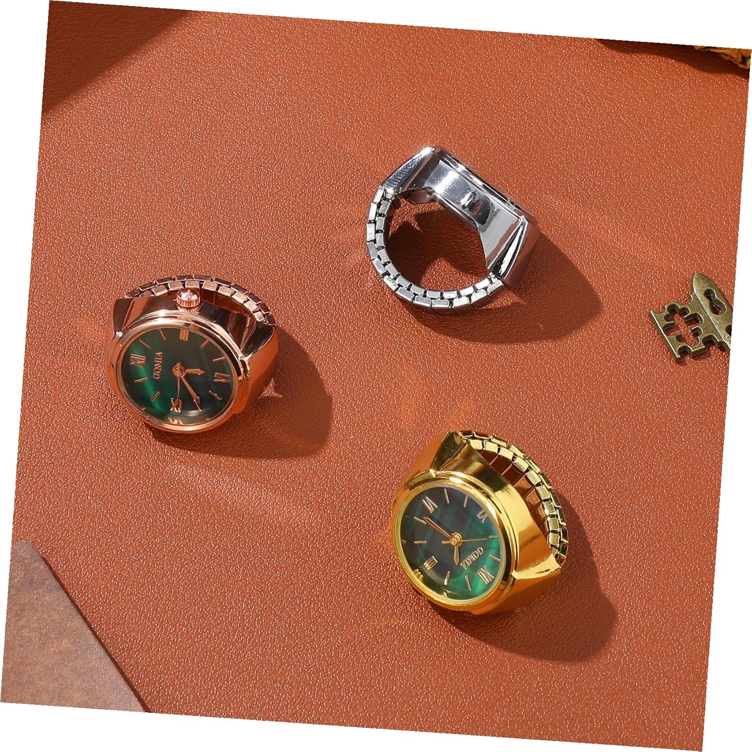 COLLBATH Mini Creative Ring Watch Set 3pcs Stylish Finger Ring Watches for Women and Men Shiny Glitter Design Casual Decorative Wrist Accessories