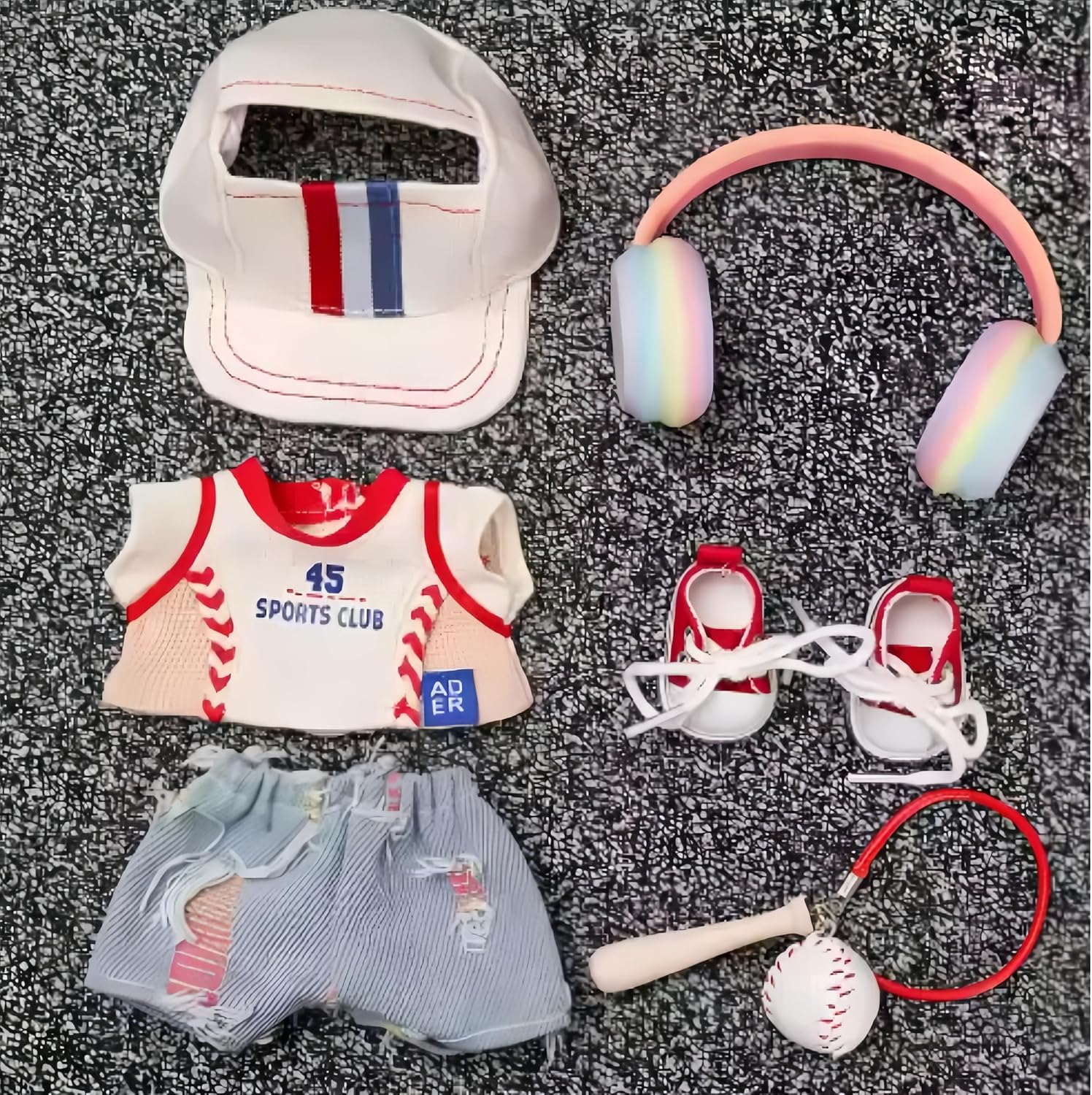 6 Set 17cm Doll Clothes, Clothes for Dolls Outfit, Accessories for 17cm Dolls Clothes Clothes Cap+Jersey+Jeans+Headphones+Sneakers+Bat & Ball, No Doll Included (Baseball Style)