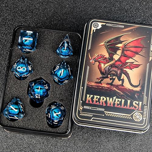 Miniatura 6 de KERWELLSI Beholder's Eye - Dados DND para juego de roles, juego de 7 piezas de dados de núcleo líquido flotante D20 D12 D10 D8 D6 D4, dados de