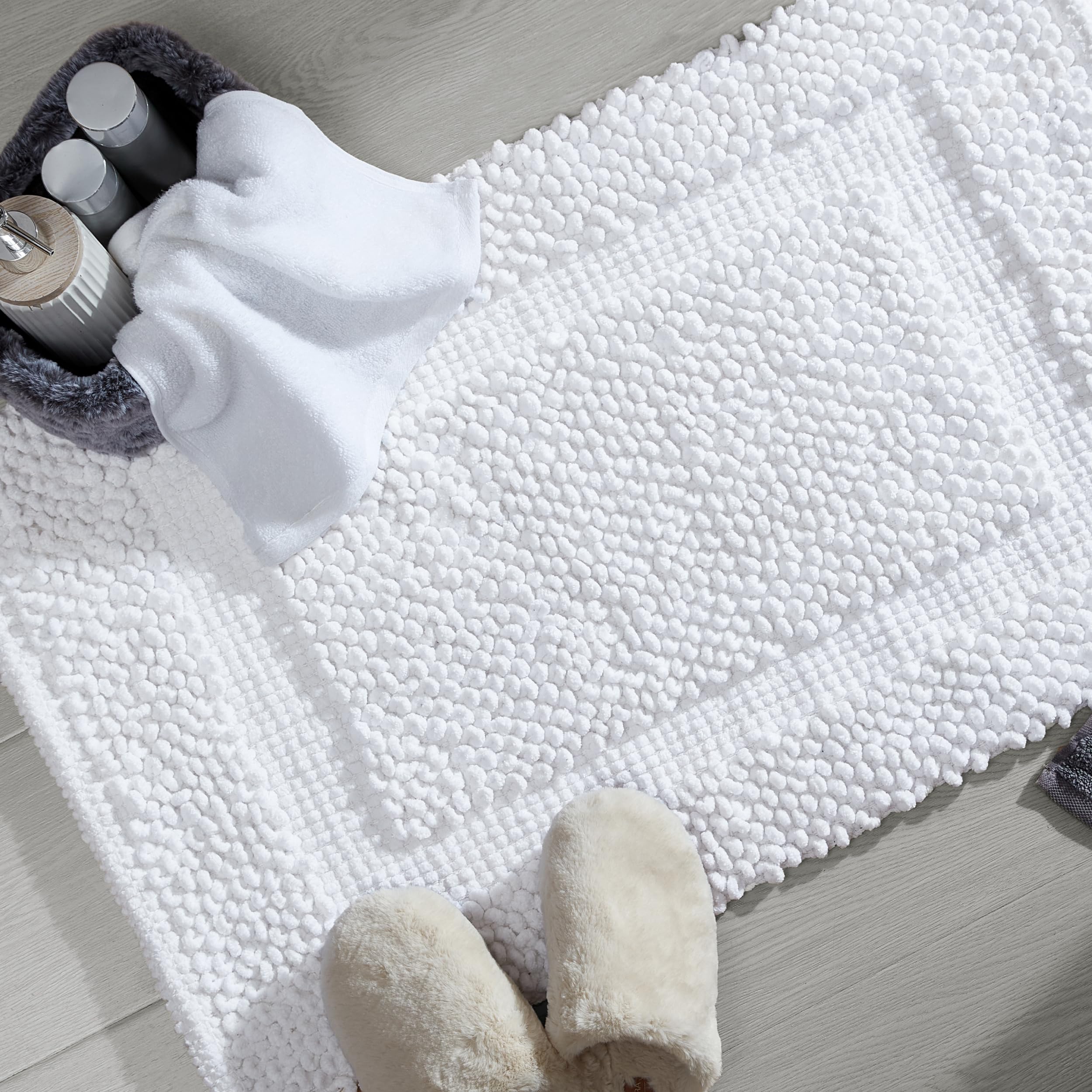 Jean Pierre New York Alfombra de baño Antideslizante de 100% algodón de Chenilla, 17 x 24 pulgadas/20 x 32 Pulgadas, Color Blanco