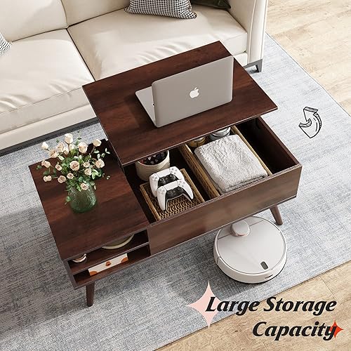 Miniatura 26 de WLIVE Mesa auxiliar de madera con compartimento oculto y estante de almacenamiento ajustable, mesa de comedor para el hogar, sala de estar, oficina,