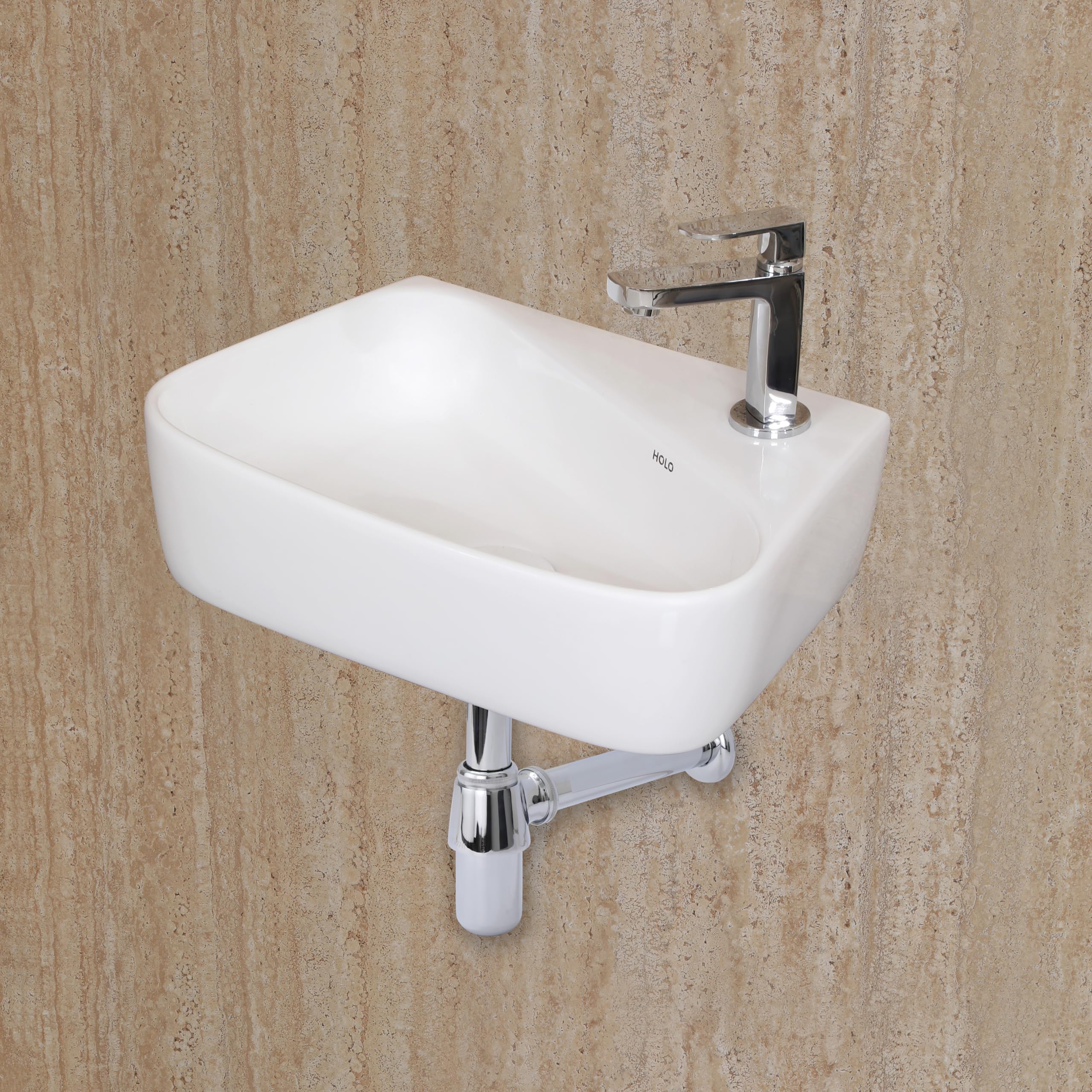 HOLO Peru Ceramic Wall Mounted Basin | Wash Basin for Bathroom (16" x 12" inch) (B0D8YJLP5G) Amazon Price History, Amazon Price Tracker