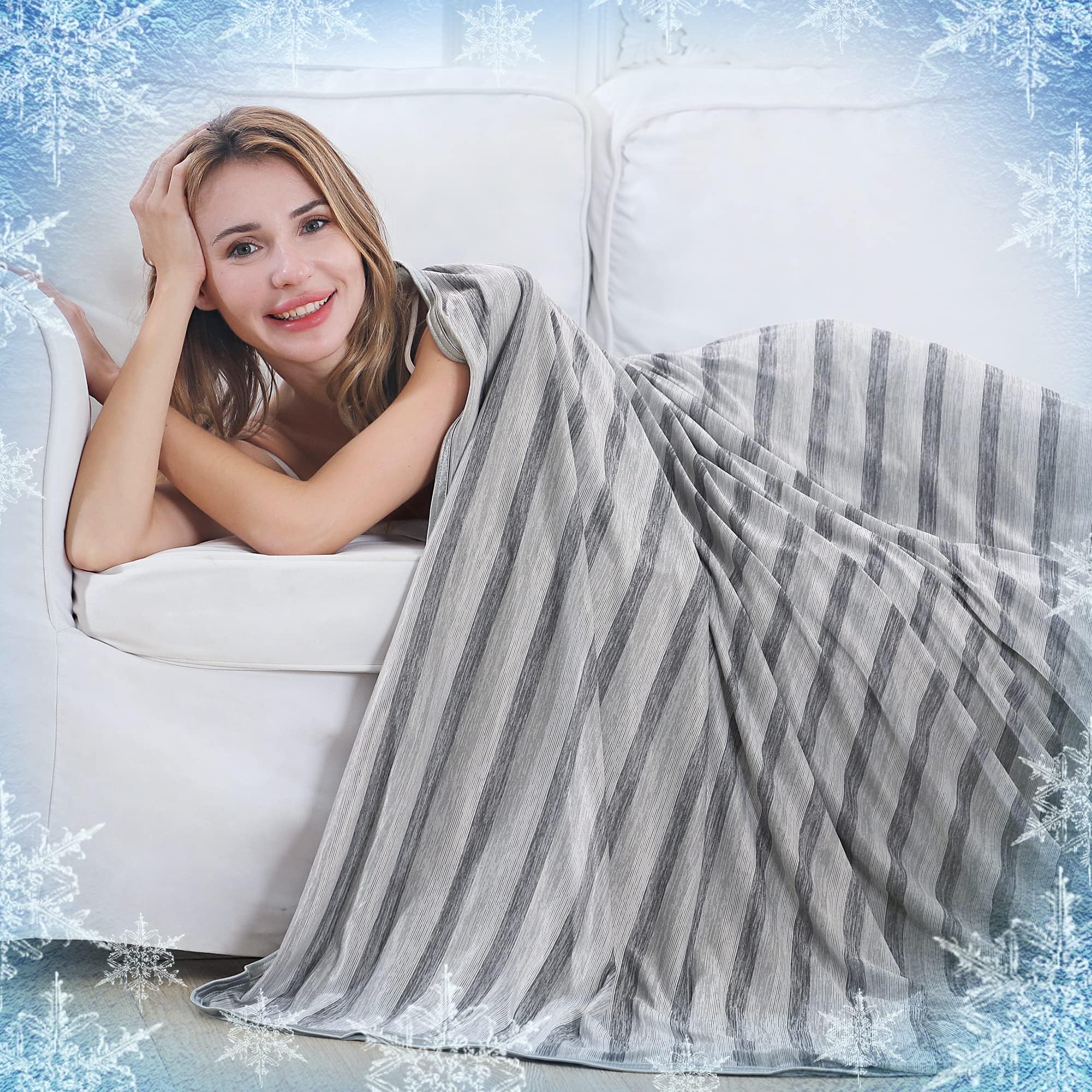 AMYHOMIECooling Blanket, Cooing Throw Blankets with Double Sided Cold Effect, Summer Breathable Lightweight Blankets for Hot Sleepers and Night Sweats, Grey Stripe, Throw 50x70