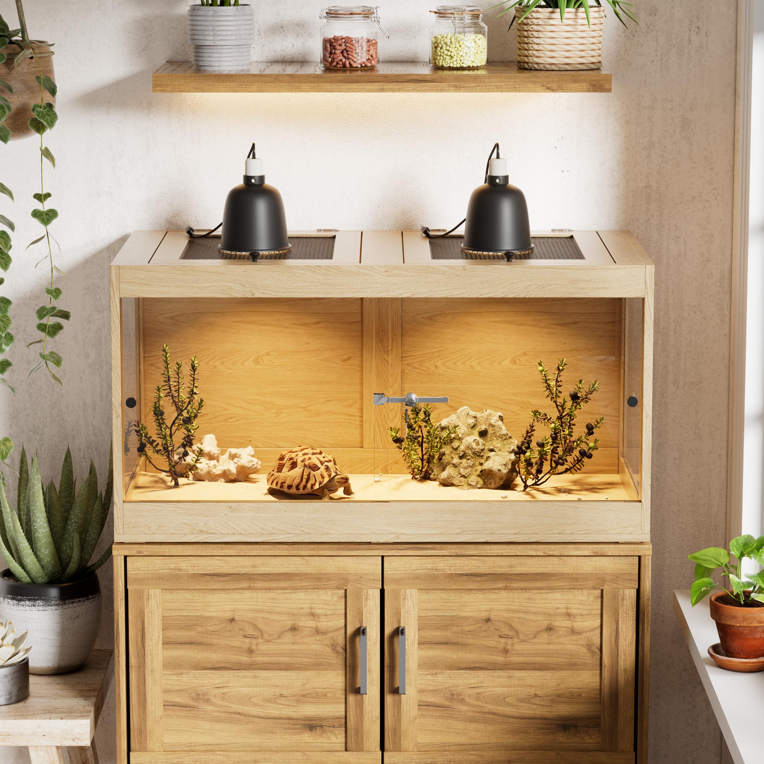 Terrarium 266 L para Reptiles y Anfibios – Terrario con Vista Panorámica 360° de Vidrio Templado, Ventilación y Cierre de Seguridad – Gran Vivarium para Dragón Barbudo, Serpientes, Crías de Reptil
