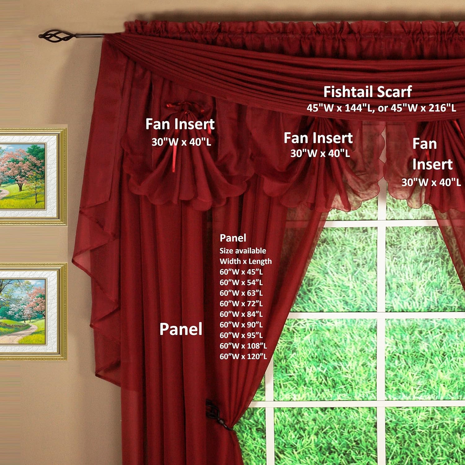 Today's Curtain Emelia Original Voile Panel 120", Burgundy, 60" W x 120" L