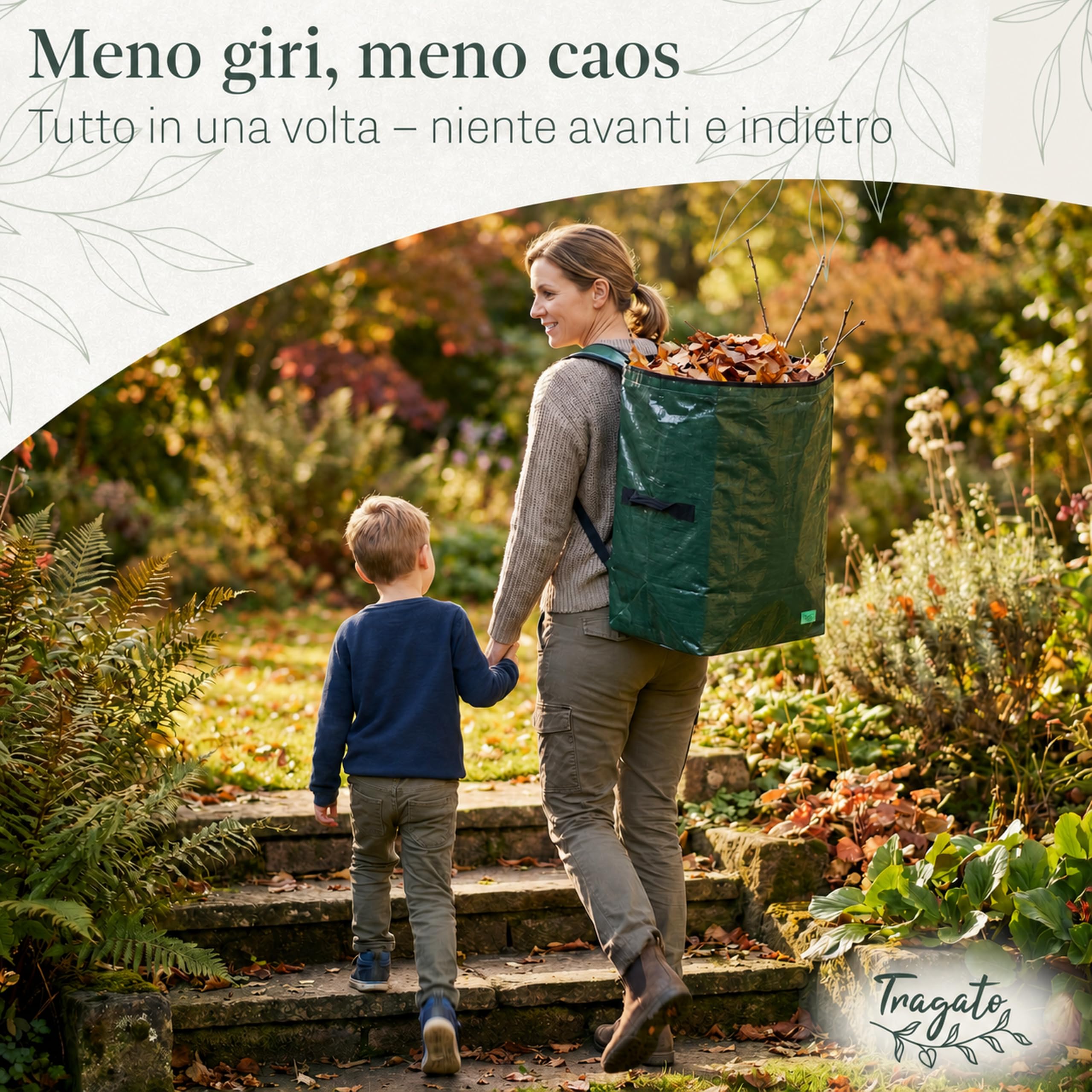 Sacco per Rifiuti da Giardino 115 L – Mani Libere, Autoportante | Mani libere col sistema di trasporto a zaino imbottito | 115 L | autoportante e riutilizzabile | tessuto PP resistente