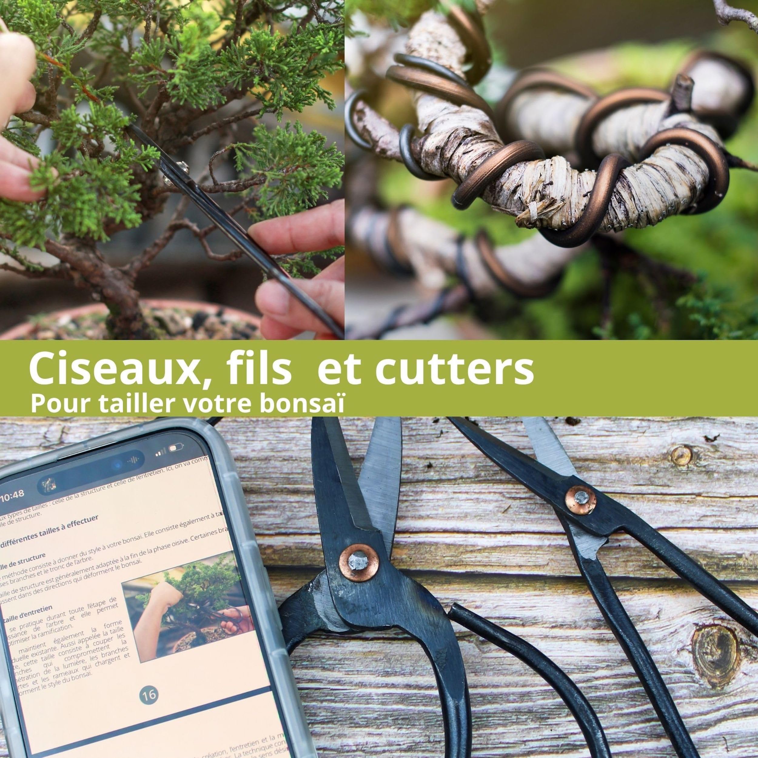 Cultivea® Lot de 32 Outils Complet bonsaï – Outil en Acier - Jardinez - Cisailles à bonsaï pour Entretien de Vos bonsaïs et Plantes - Ciseaux - Pince - Taillage et élagage bonsaï - Fil Aluminium